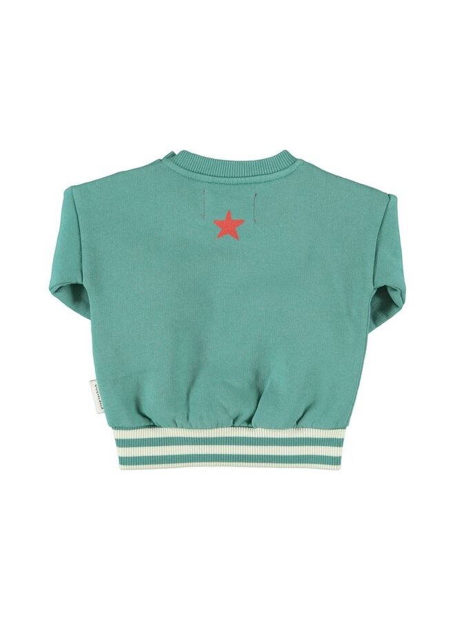 Piupiuchick | baby sweatshirt | green w/ "here we go" print