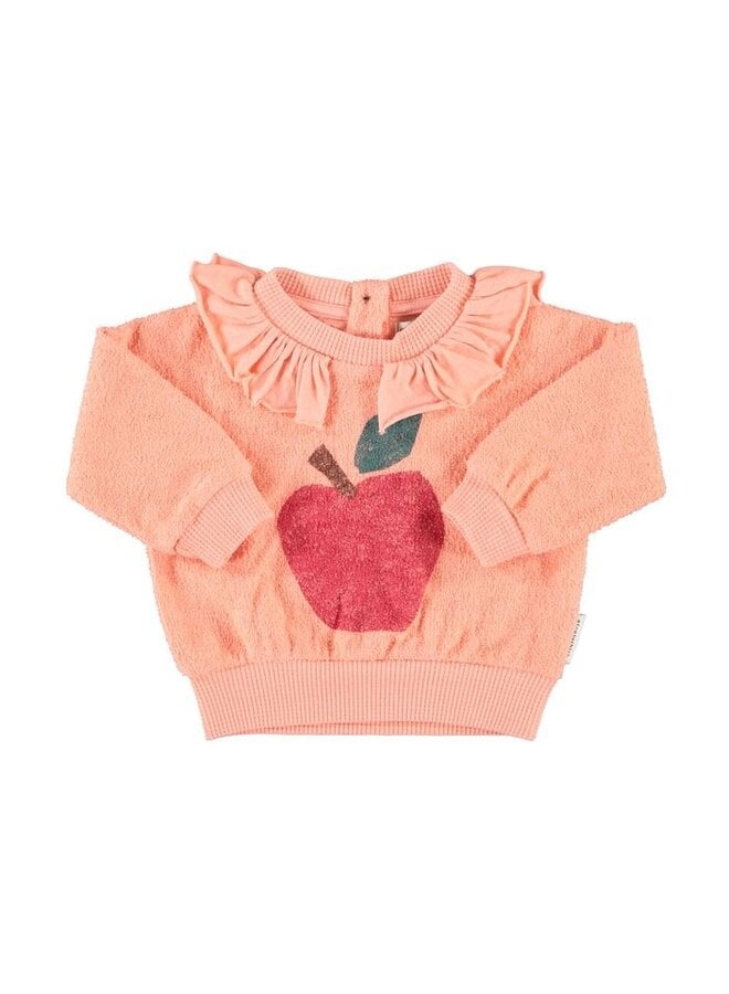 Piupiuchick | baby sweatshirt w/ collar | pink w/ apple print