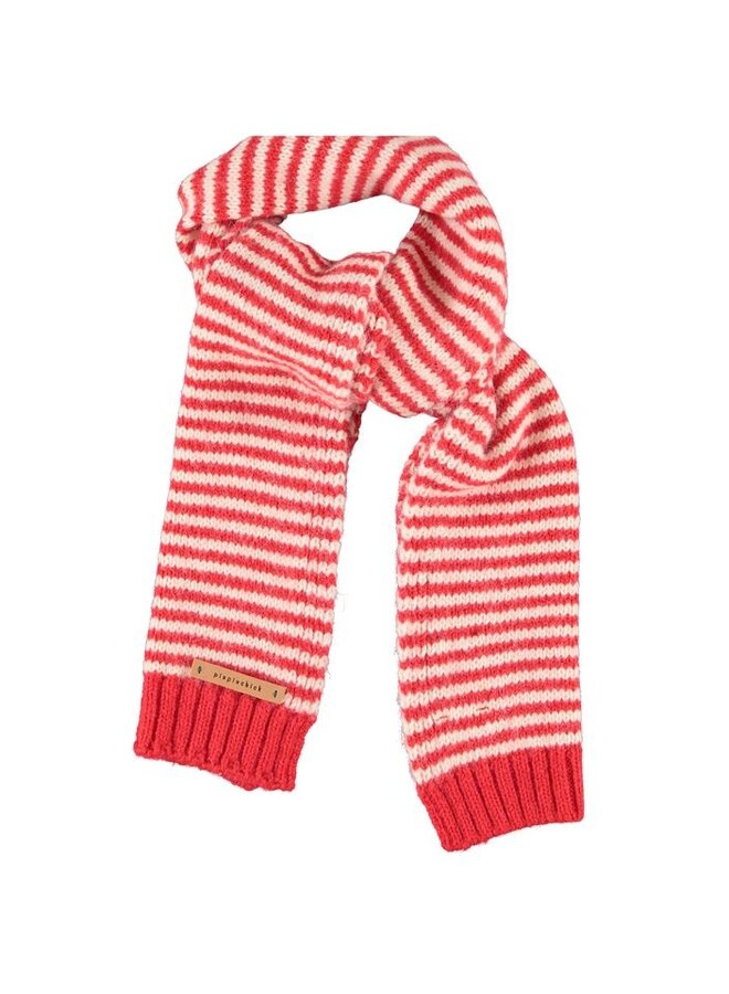 Piupiuchick | knitted scarf | ecru & red stripes