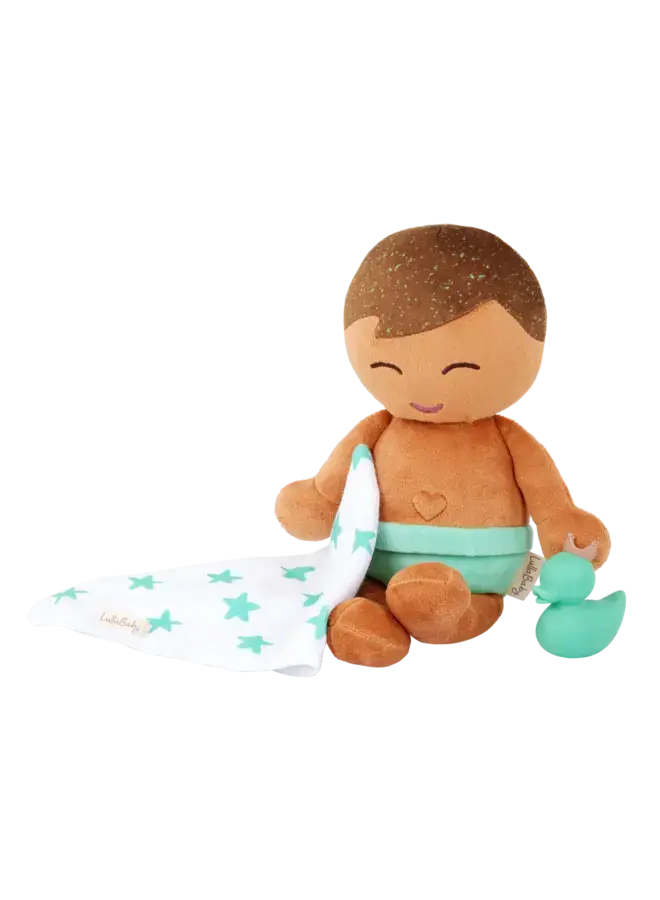 Lullababy | plush boy bath doll brown hair & accessory