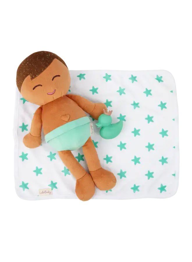 Lullababy | plush boy bath doll brown hair & accessory