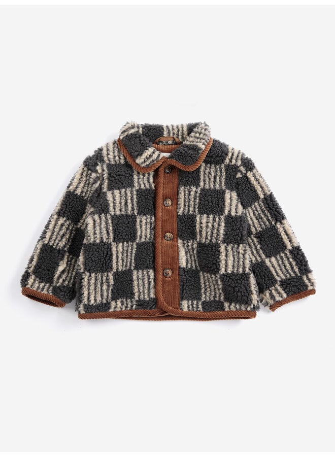 Bobo Choses | almost moiré all over sheepskin jacket | dark grey
