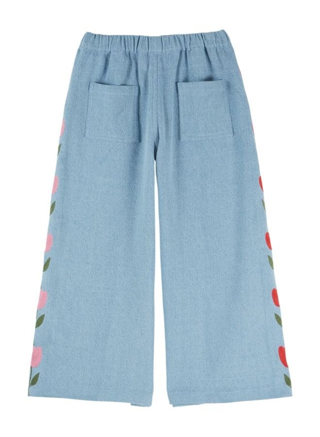 Emile et Ida | pantalon denim brode tulipe | bleu delave