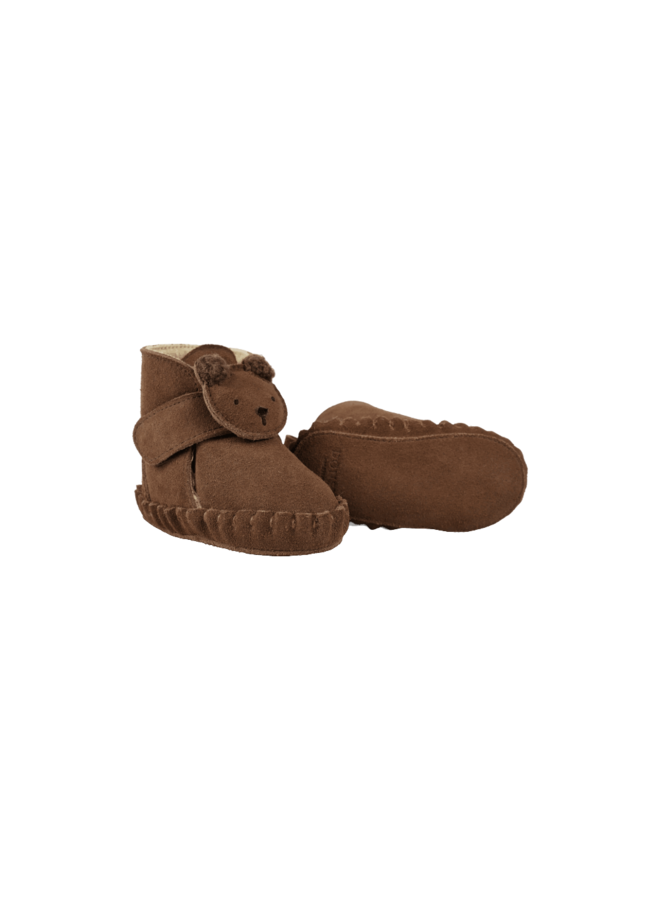 Donsje | pouty booties | fluffy bear | teddy brown suede
