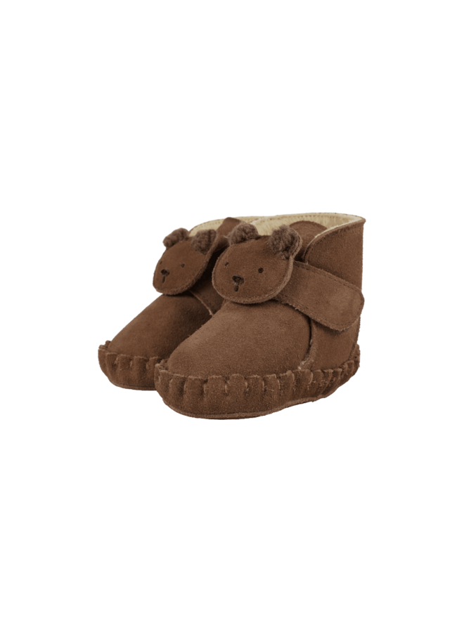 Donsje | pouty booties | fluffy bear | teddy brown suede