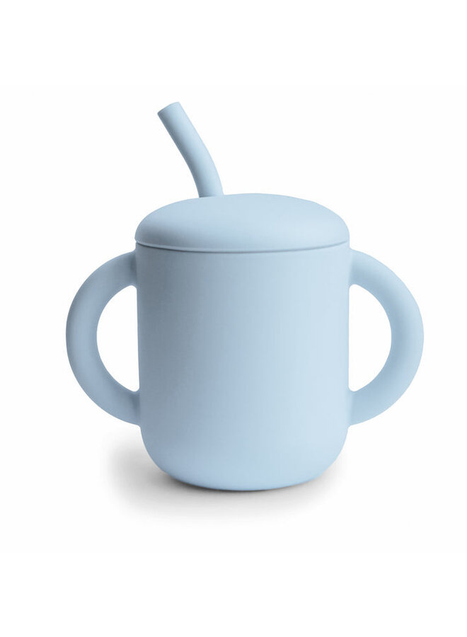 Mushie | training cup + straw | powder blue