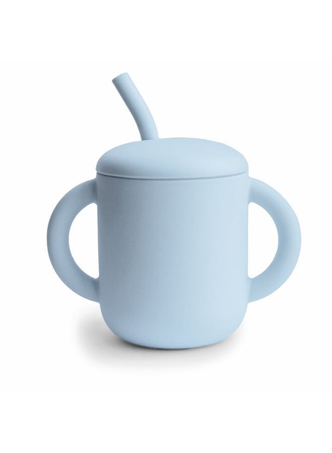 Mushie | training cup + straw | powder blue