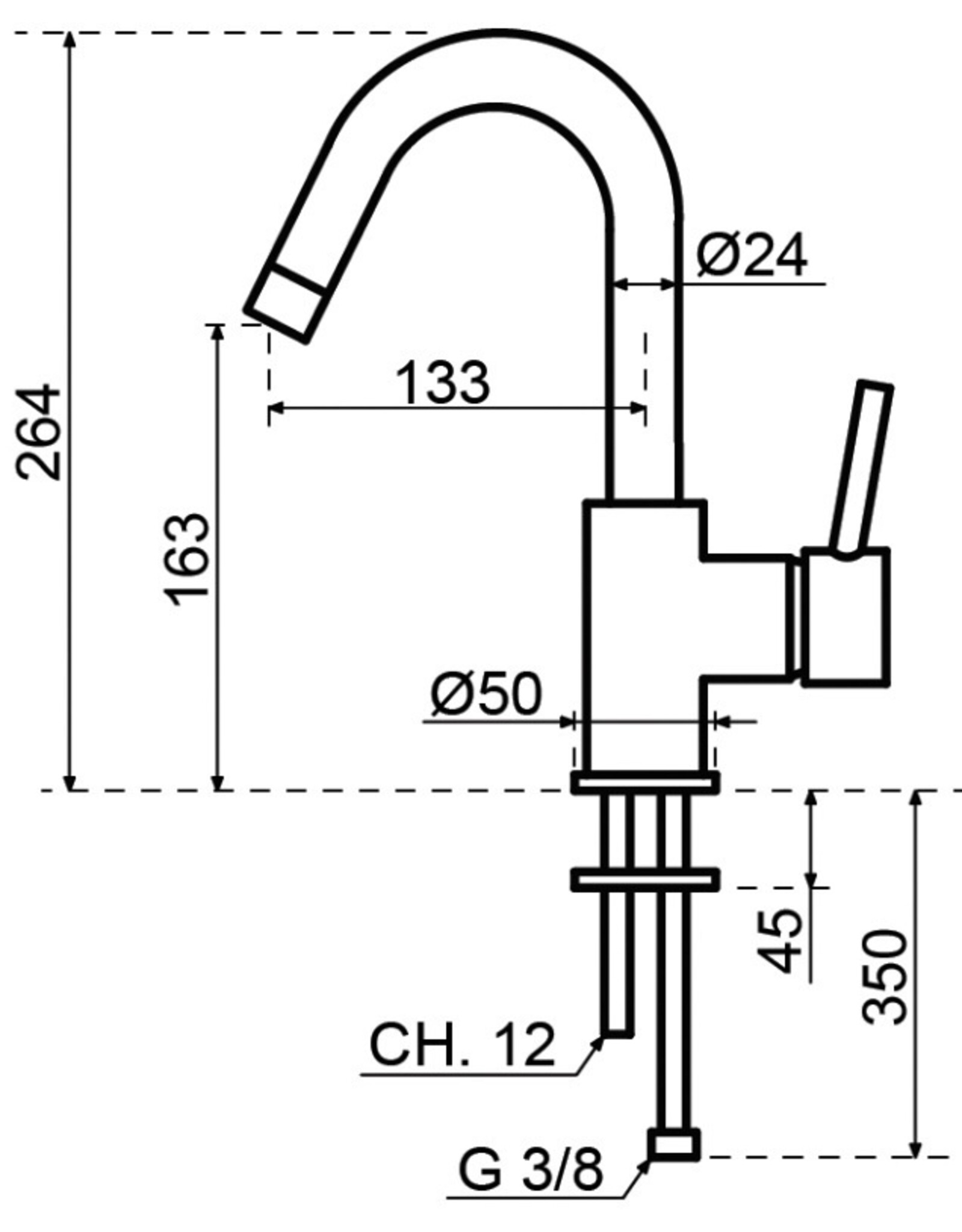 Lanesto Lanesto Tratto hoge wastafelkraan met gladde body Chroom
