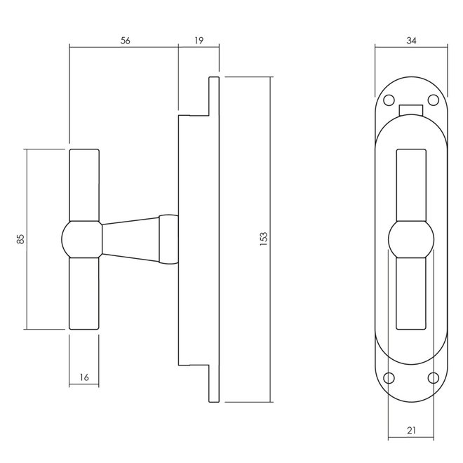 Intersteel Kruk-espagnolet T-kruk met stangenset 2x 1250 mm verchroomd