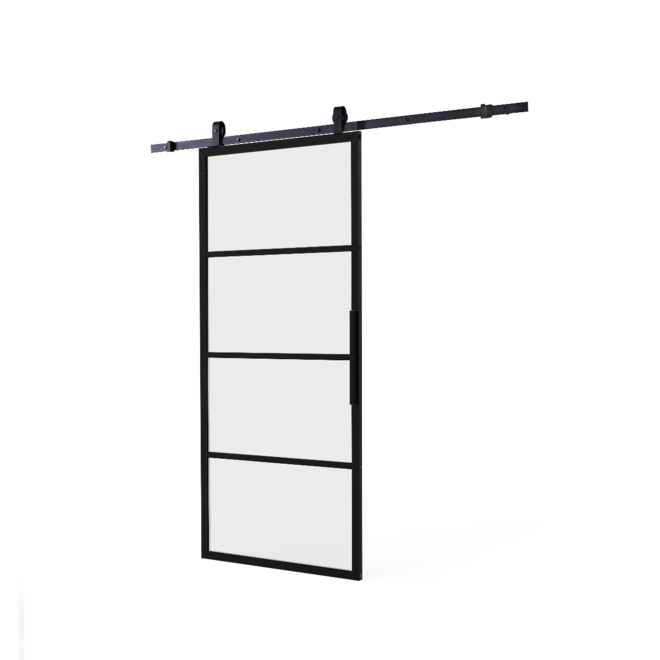 Intersteel DIY-schuifdeur Cubo zwart incl. matglas 2150x980x28mm + zwart ophangsysteem Basic Top