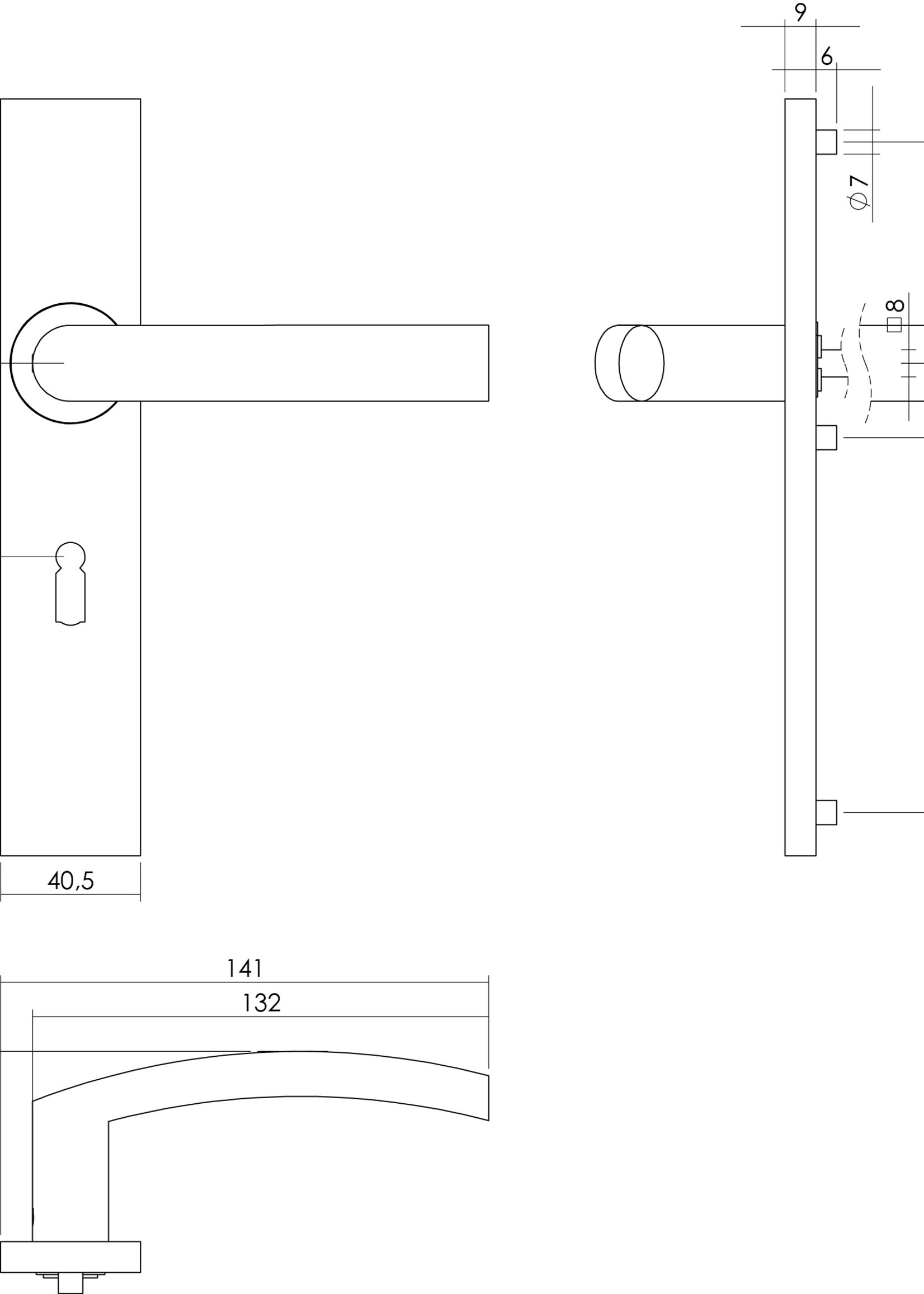 Intersteel Intersteel Deurkruk Blok op rechthoekig schild sleutelgat 56 mm rvs geborsteld