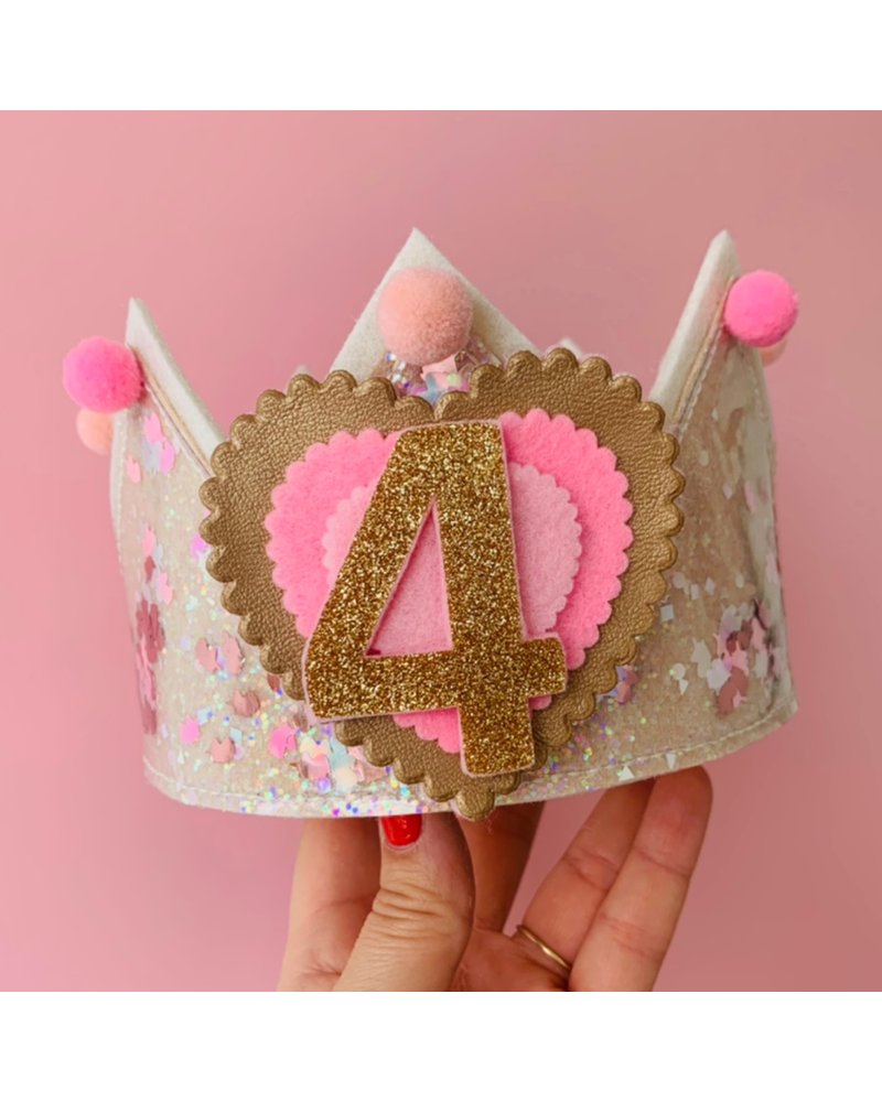 Cijfers en hartje voor het Confetti Sweet Pompon  verjaardagskroontje