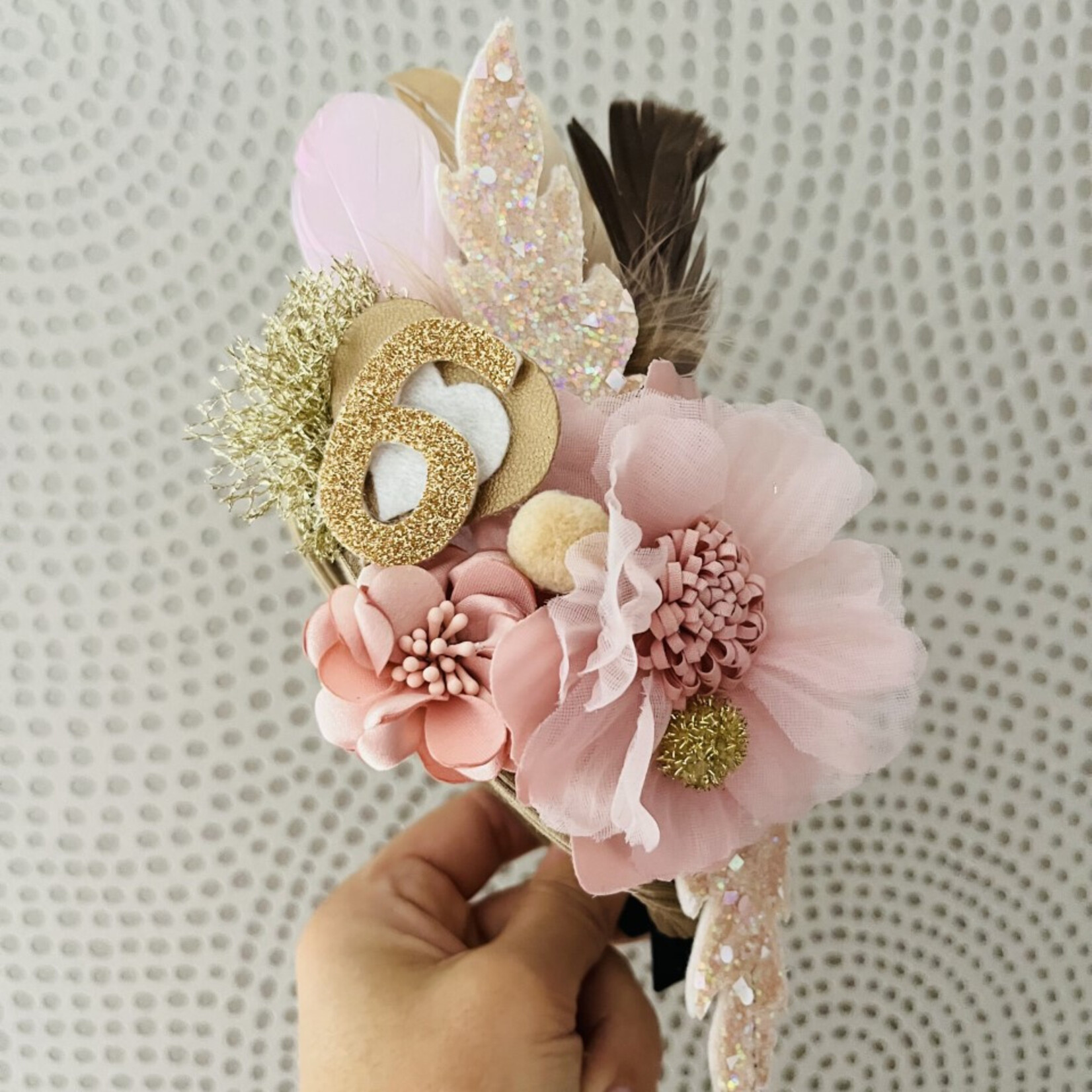 Verjaardagshaarband Flowers Oud Roze