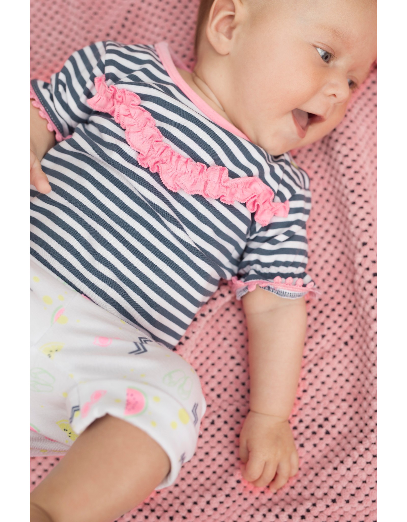 Bampidano Baby Girls T-shirt s/s y/d stripe + ruffles, blue stripe