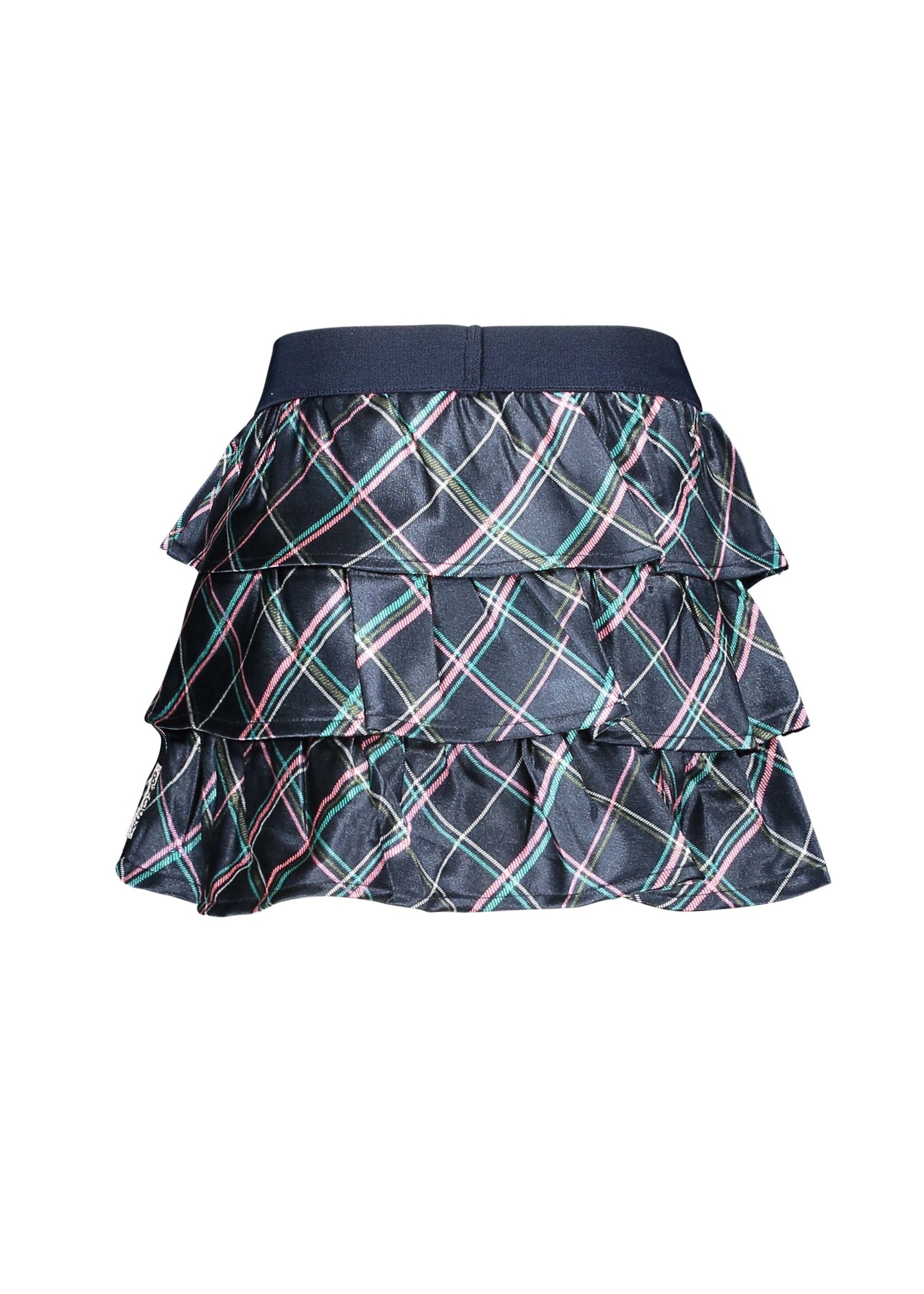 B-Nosy Girls layered skirt with check fabric used slanted, Check oxford blue