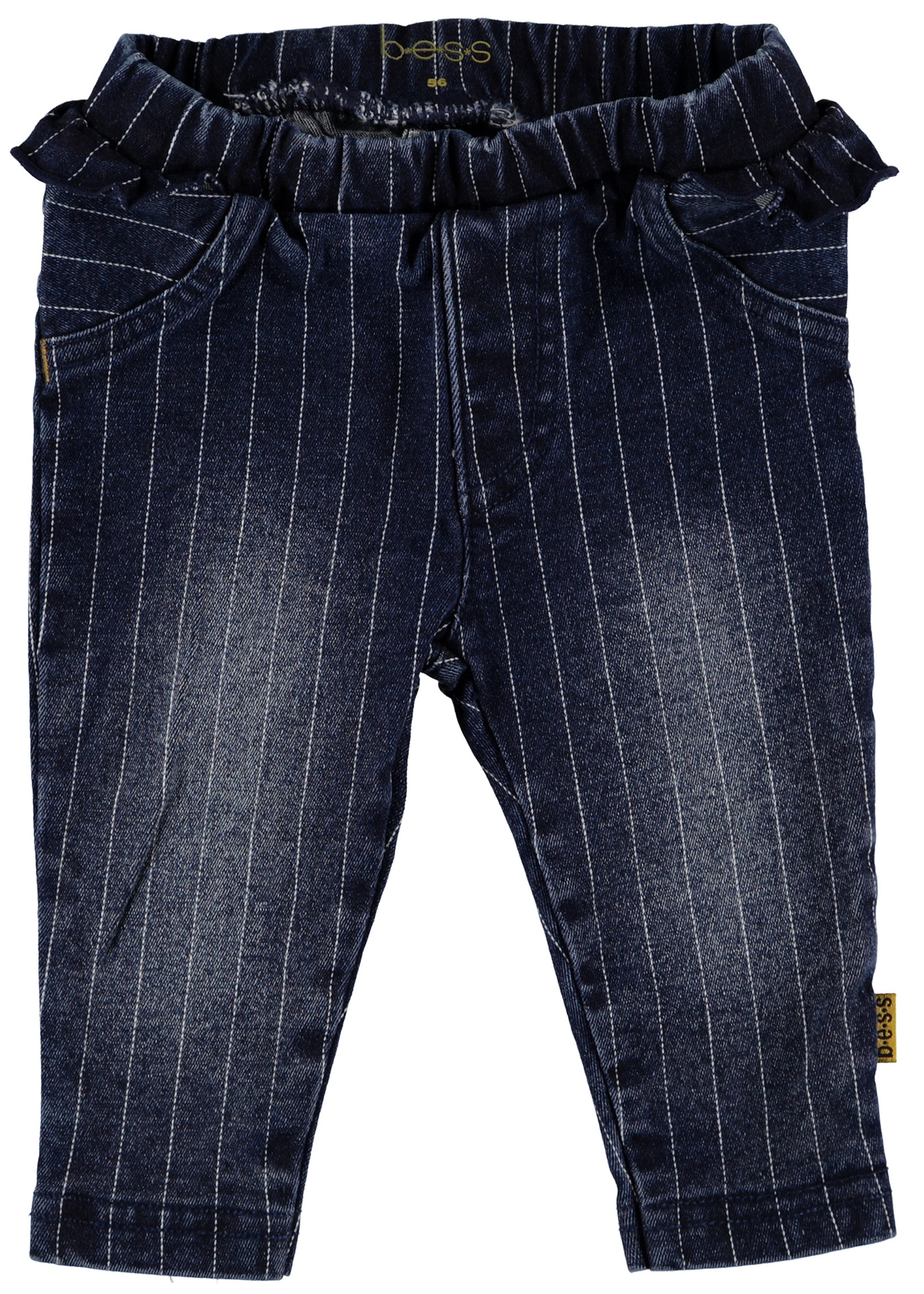 B.E.S.S. Pants Denim Striped Ruffle, Stone Wash