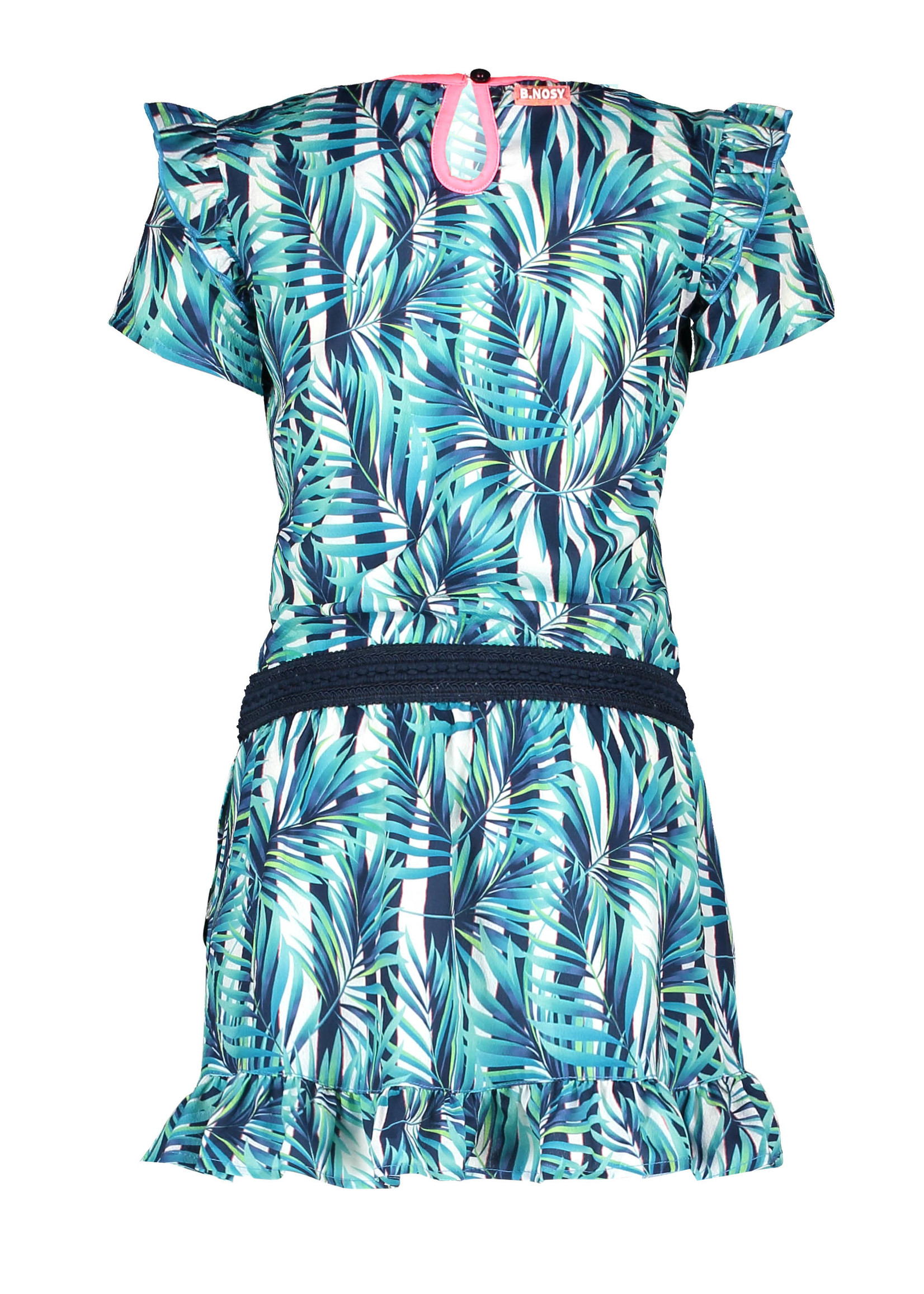B-Nosy Girls tropical palm ao dress with ruffle, Tropical palm ao