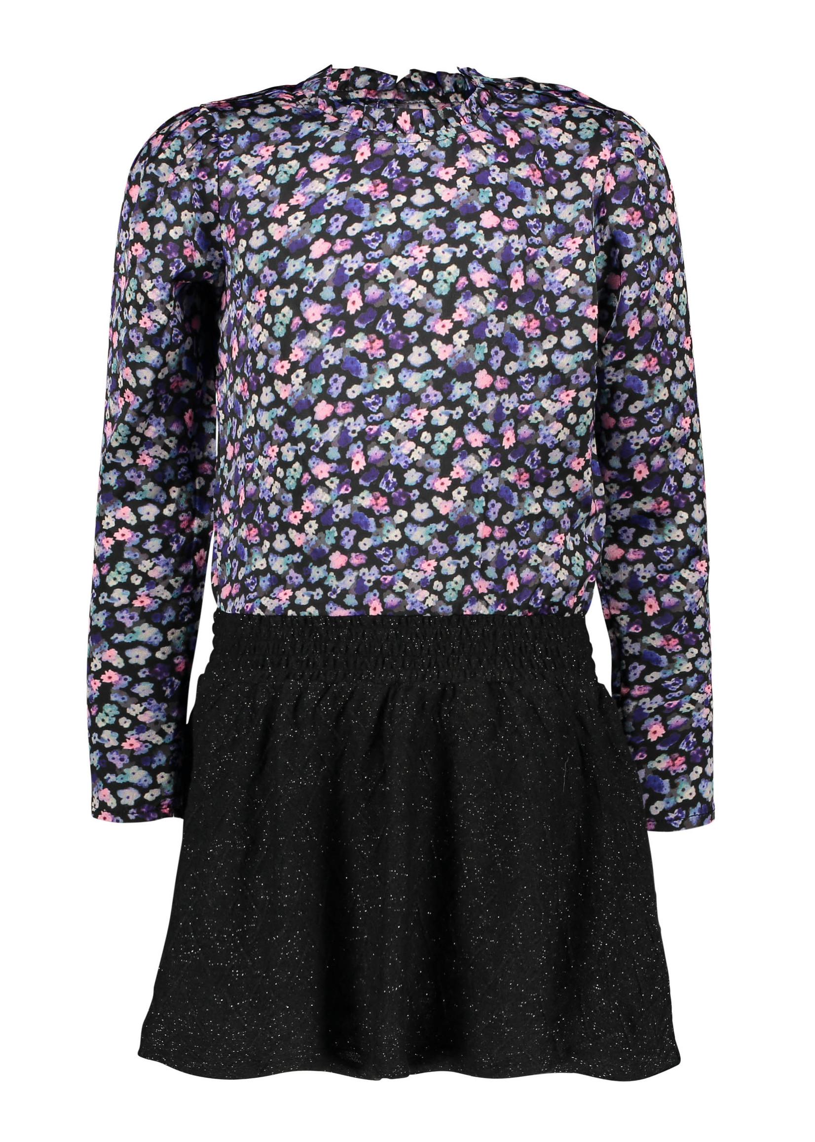 B-Nosy Girls dress with outside floral ao woven top and knitted skirt, outside floral AO