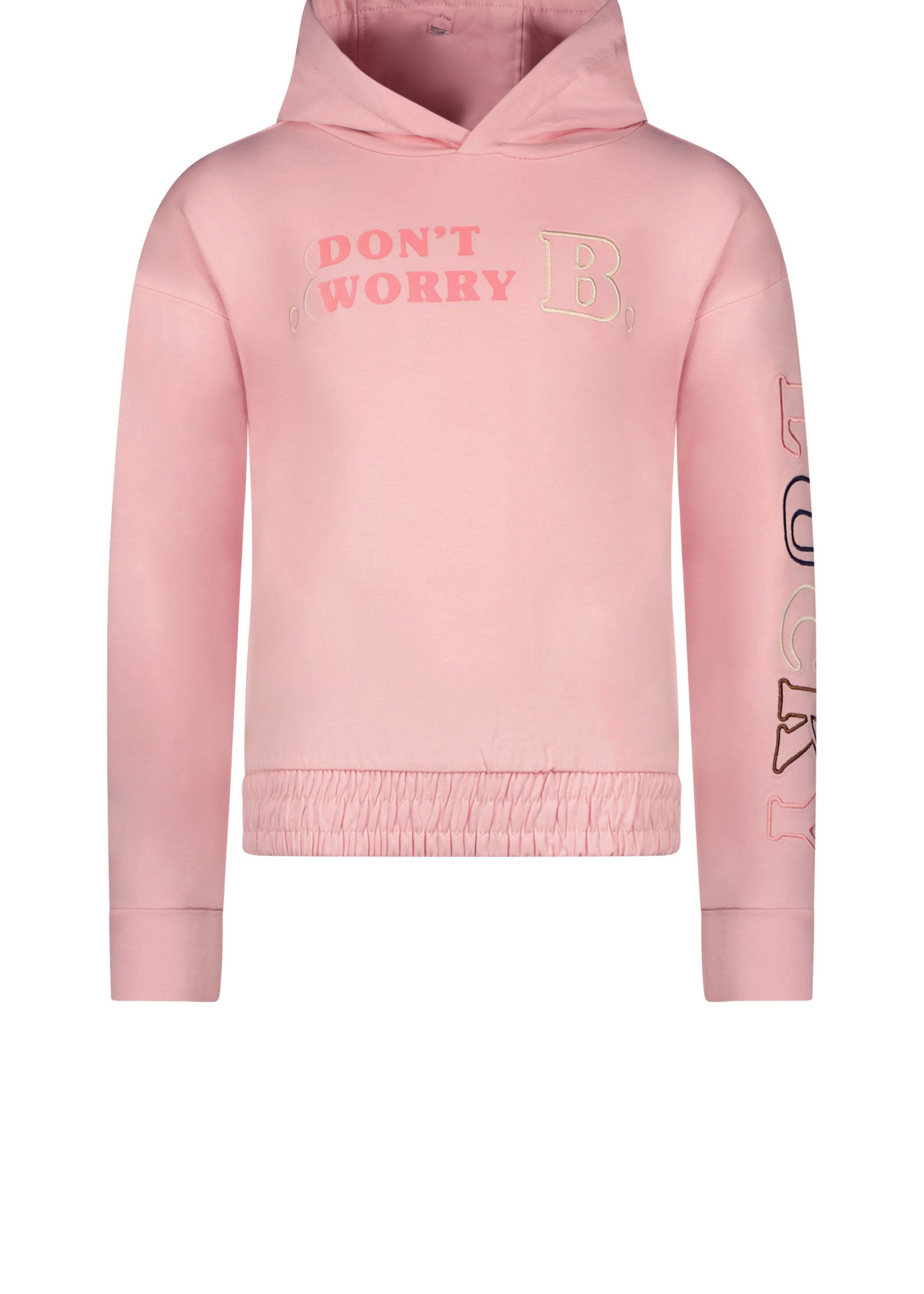 B-Nosy Girls hooded sweater with embroidery on front and sleeve, Coral blush