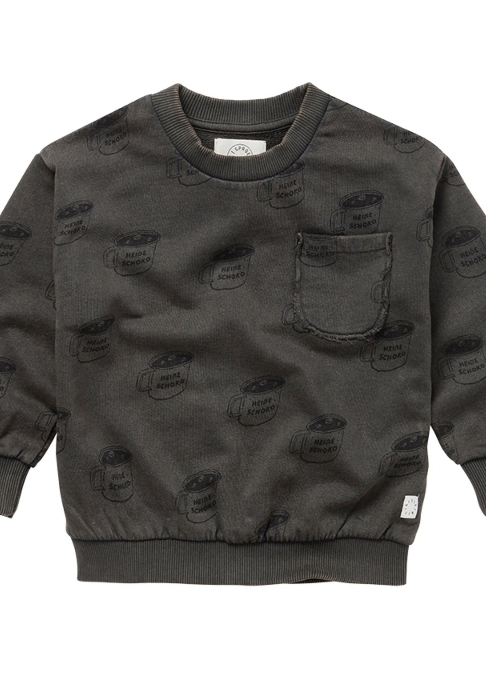 Sproet & Sprout Sweatshirt pocket Schoko print, Asphalt