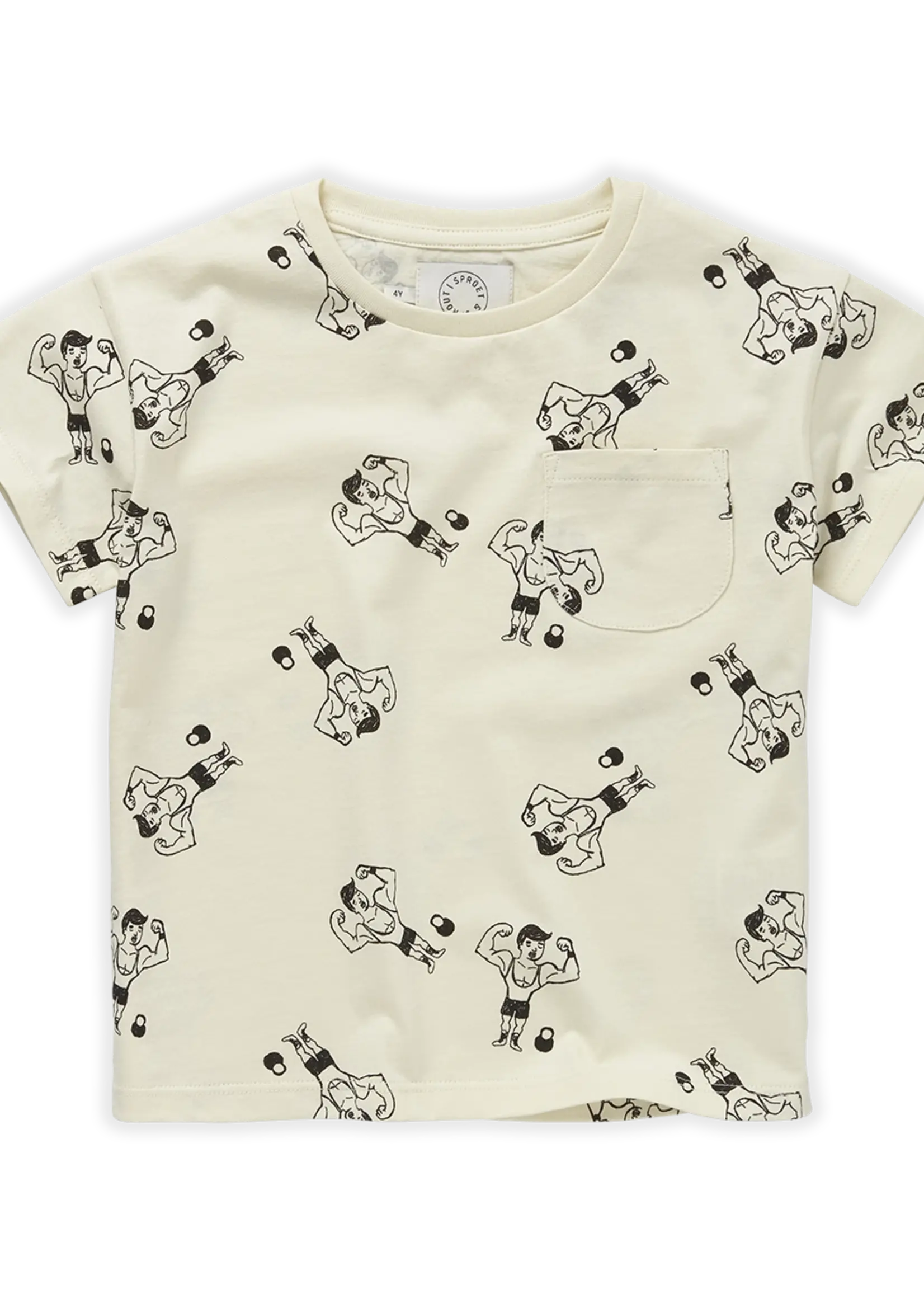 Sproet & Sprout T-shirt pocket Strong man print. Pear