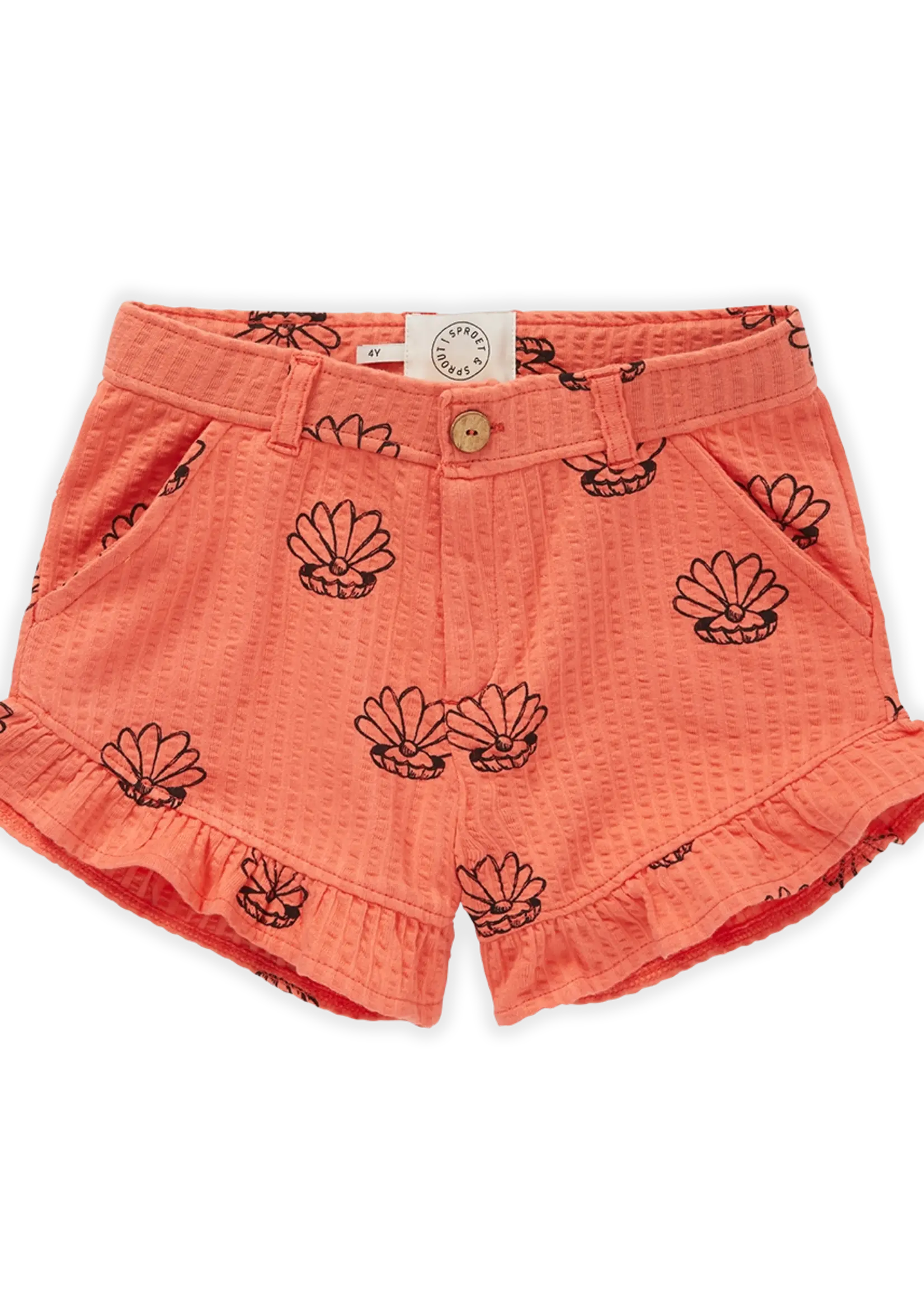 Sproet & Sprout Ruffle short Shell print. Coral