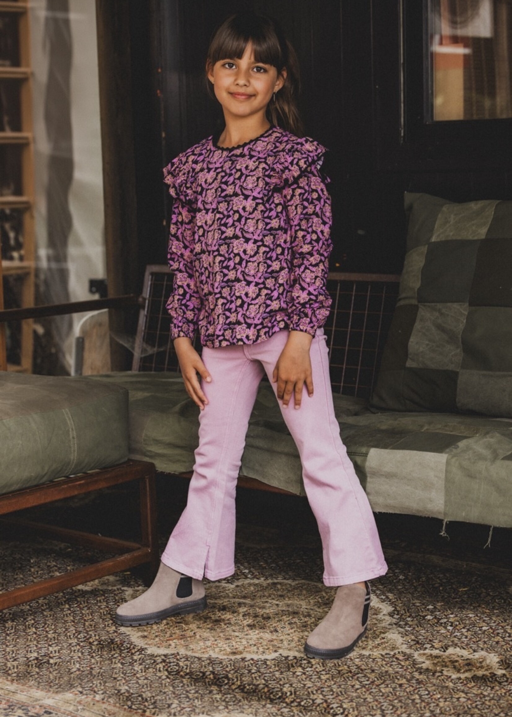 LOOXS Little Little twill flare pants, Purple rain