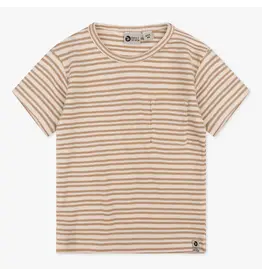 Daily7 T-SHIRT SHORT SLEEVE Organic T-shirt Shortsleeve Rib Stripe Cream D7NB-S24-3620