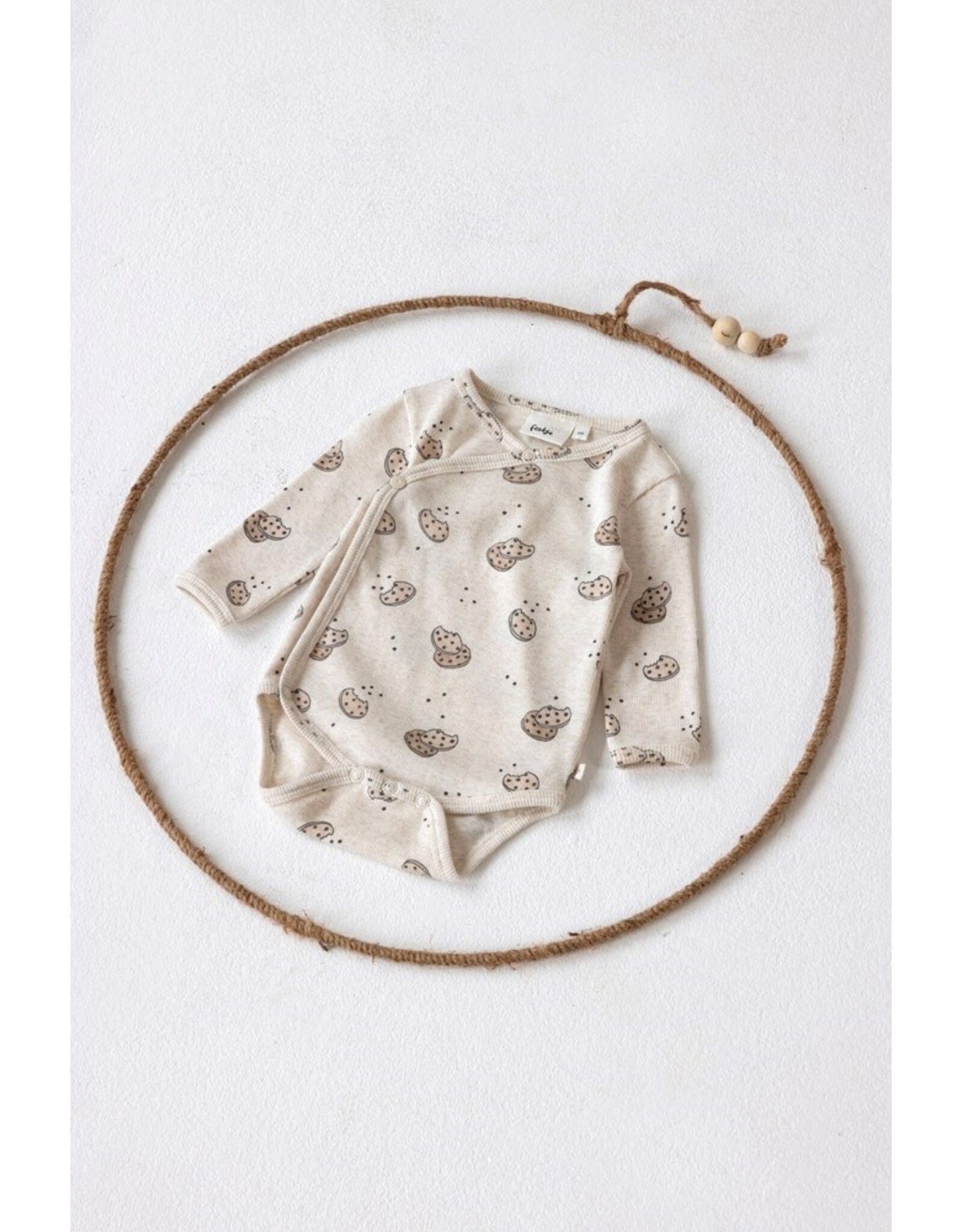 Wikkelromper AOP rib - Cute Cookie Offwhite melange 50200229