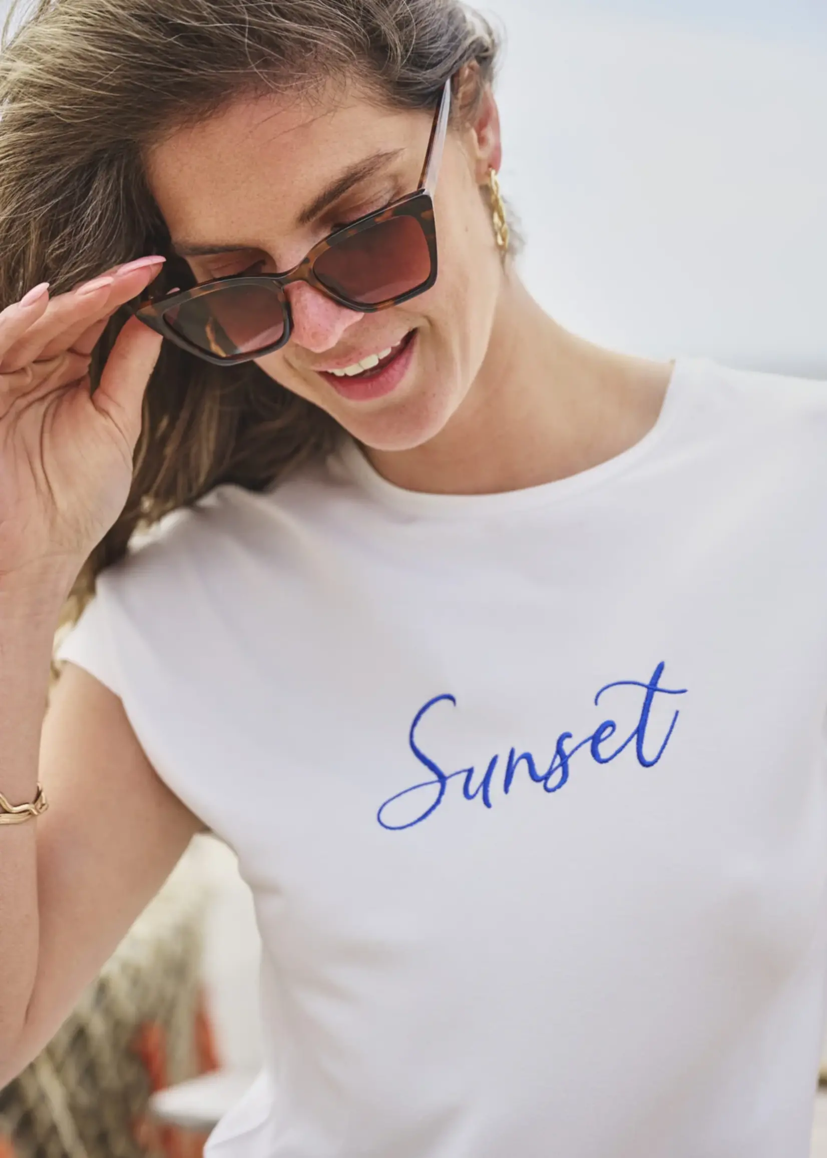 Elvira T-shirt Sunset - Offwhite Blue