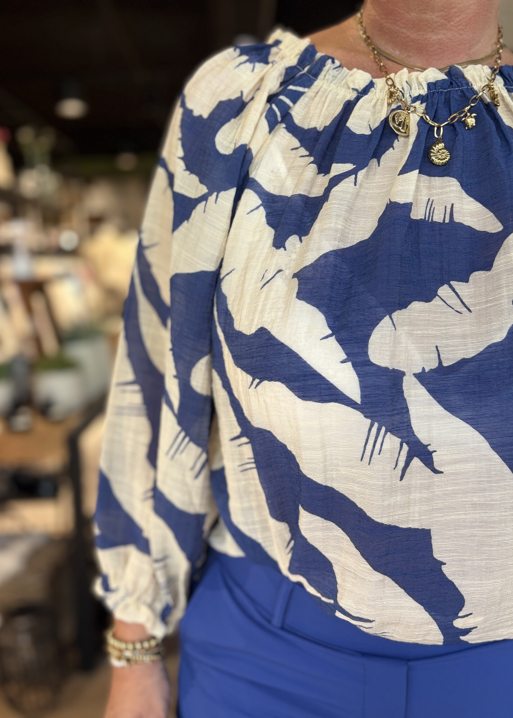 &Co Woman Blouse Banana Leaf - Cobalt Multi