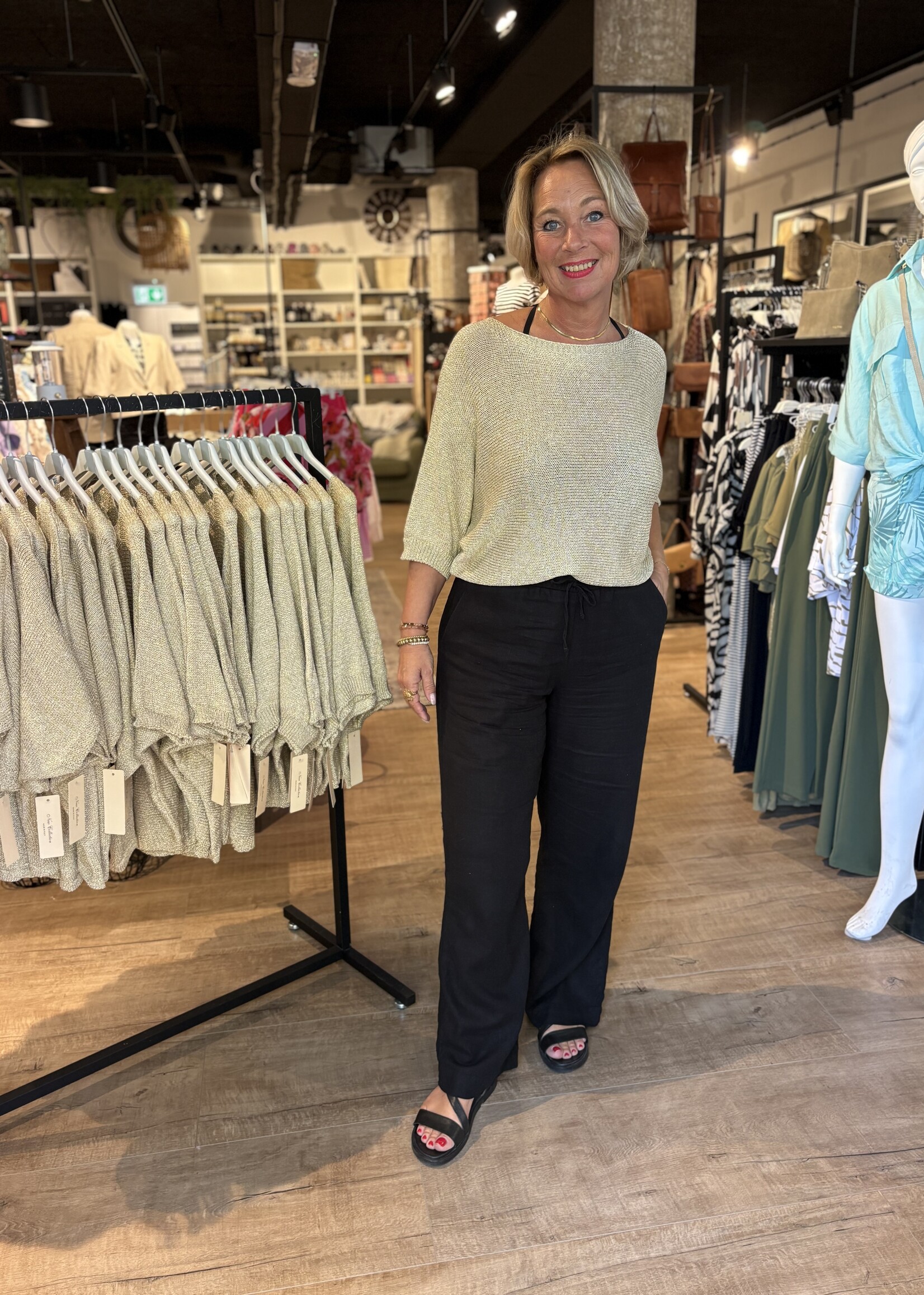 Freequent Lange Broek Linnen Lava - Zwart