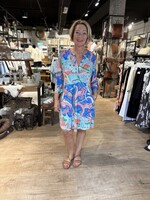 Angelle Milan Jurk +size 3/4 Mouw Travel - Print Blauw