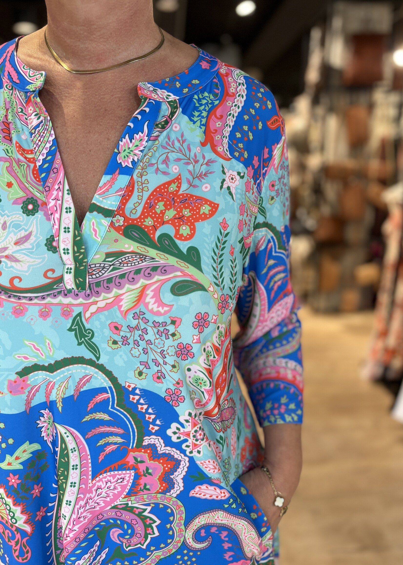 Angelle Milan Jurk +size 3/4 Mouw Travel - Print Blauw