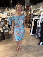 Angelle Milan Jurk Korte Mouw Travel - Print Turquoise