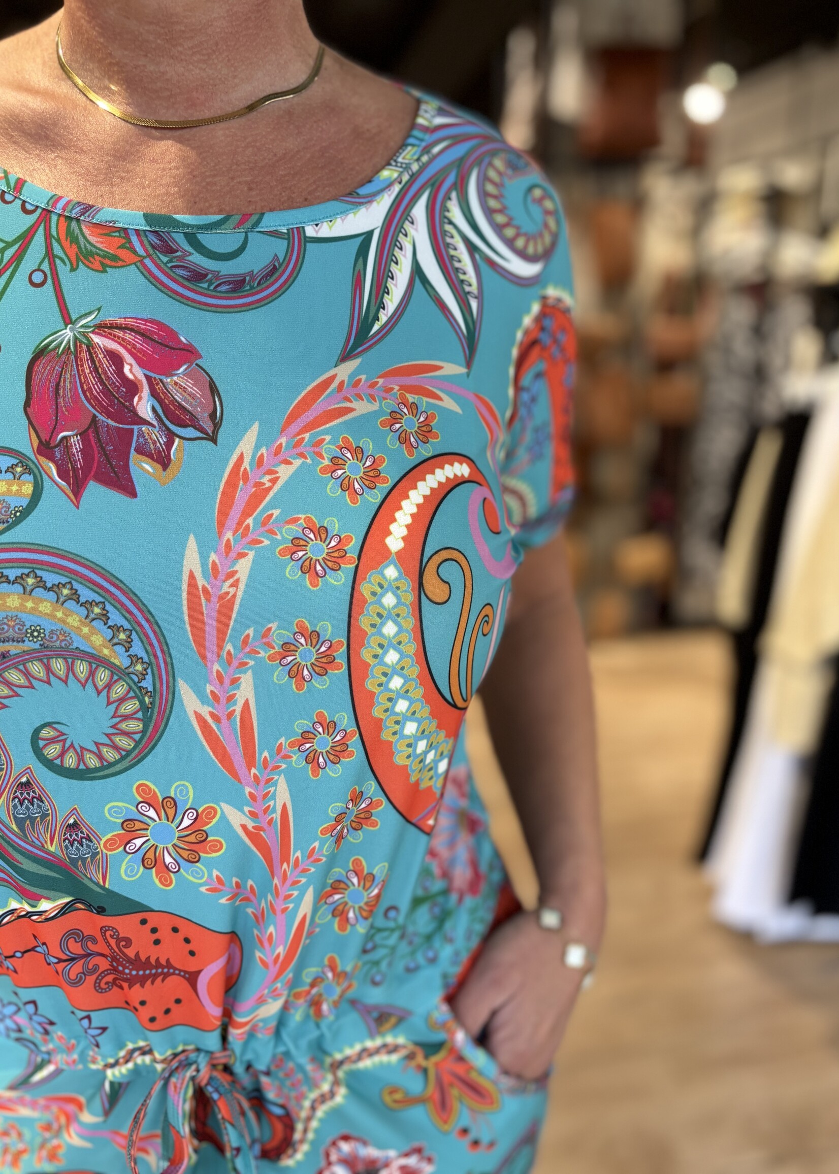 Angelle Milan Jurk Korte Mouw Travel - Print Turquoise