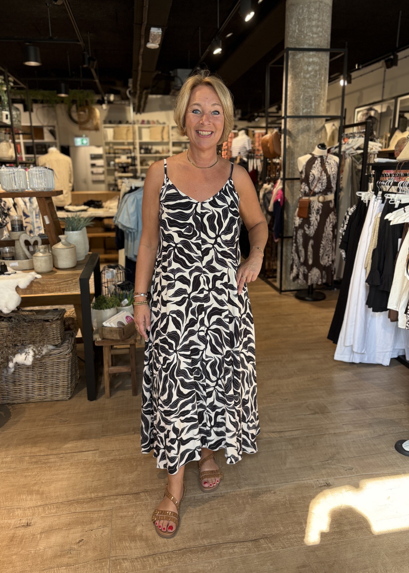 Losse Zomerjurk Print - Zwart