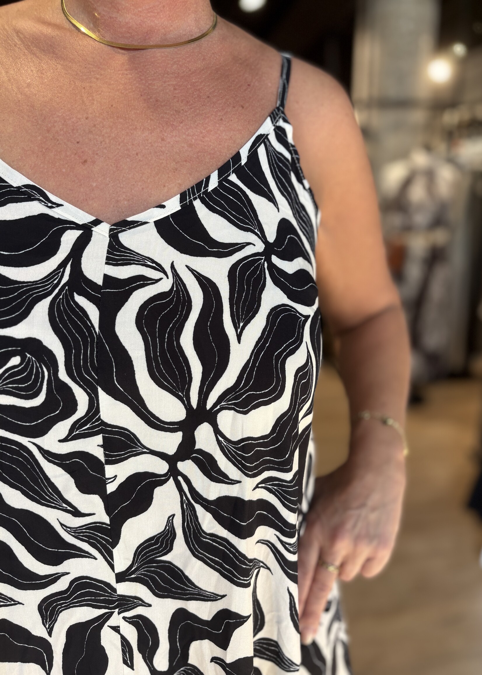 Losse Zomerjurk Print - Zwart