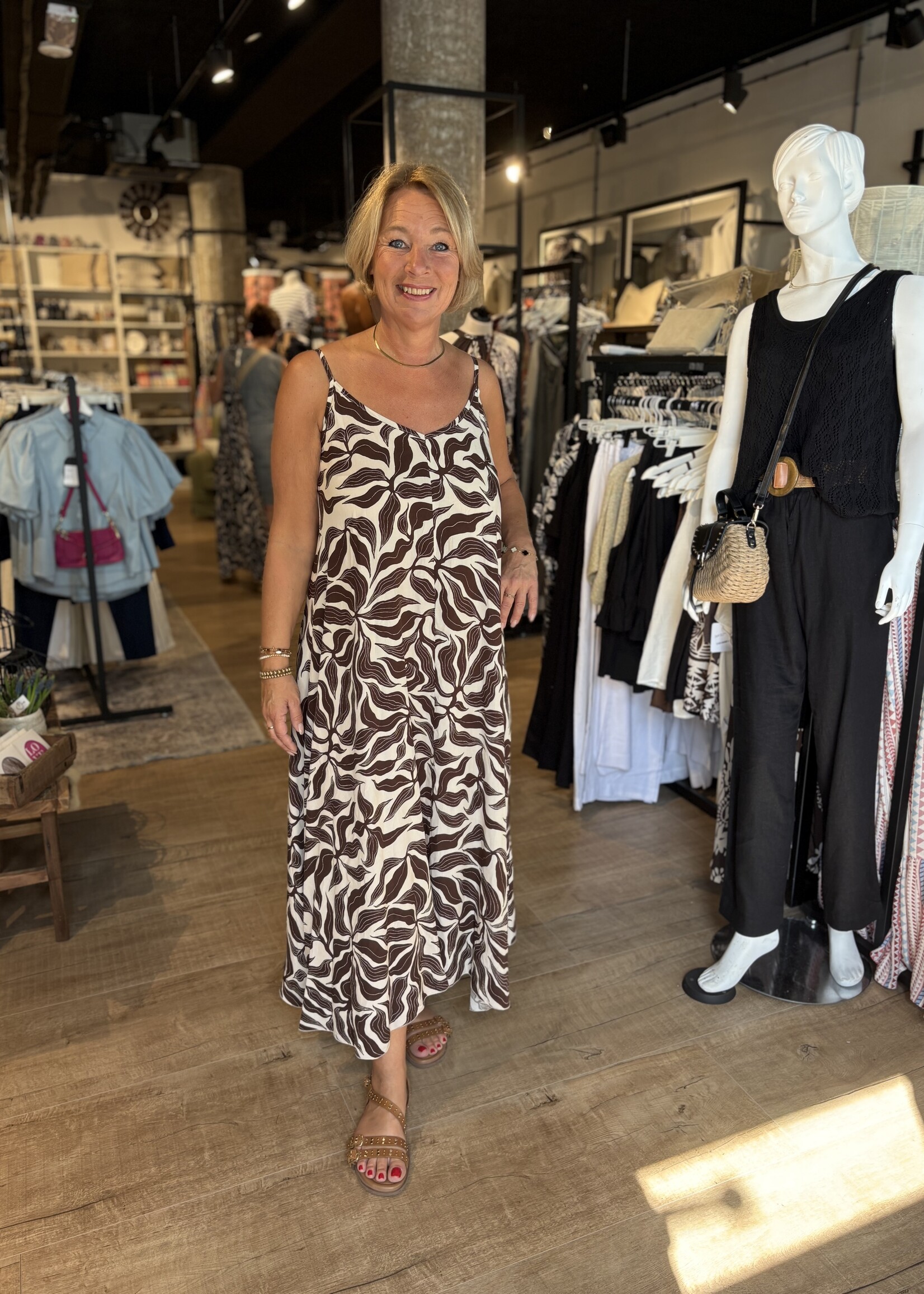 Losse Zomerjurk Print - Bruin