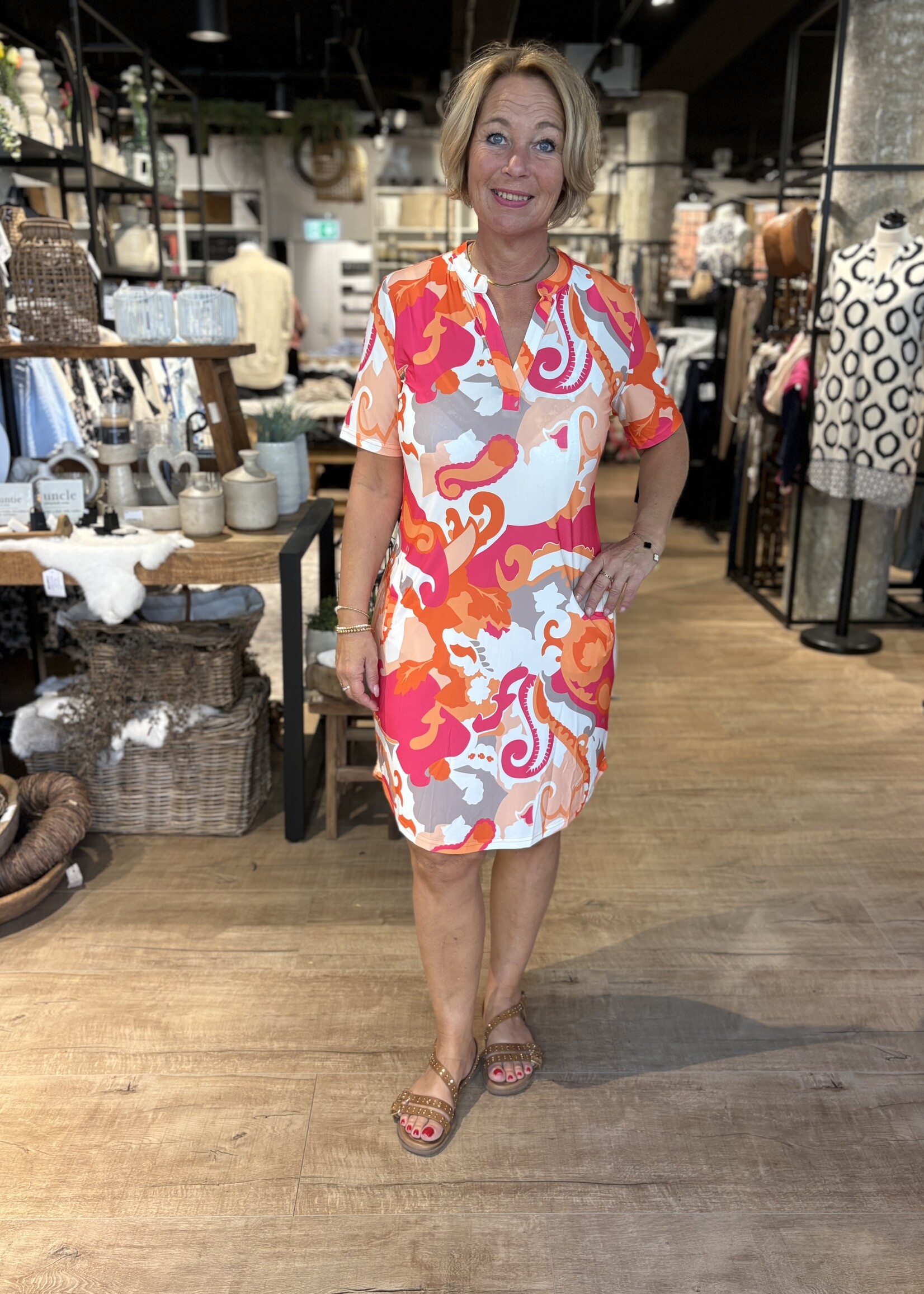 Angelle Milan Jurk/Tuniek Korte Mouw Travel - Print Rood