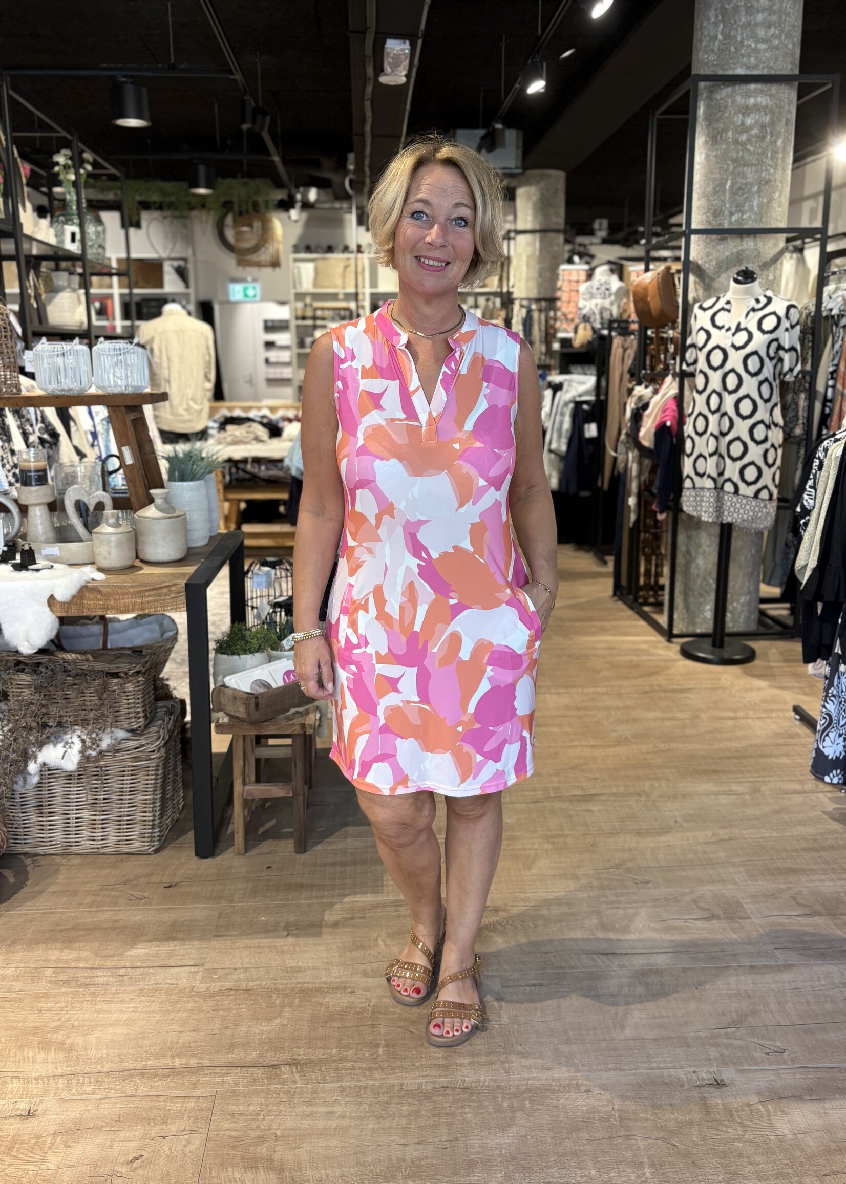 Angelle Milan Jurk Mouwloos Travel - Print Roze Oranje