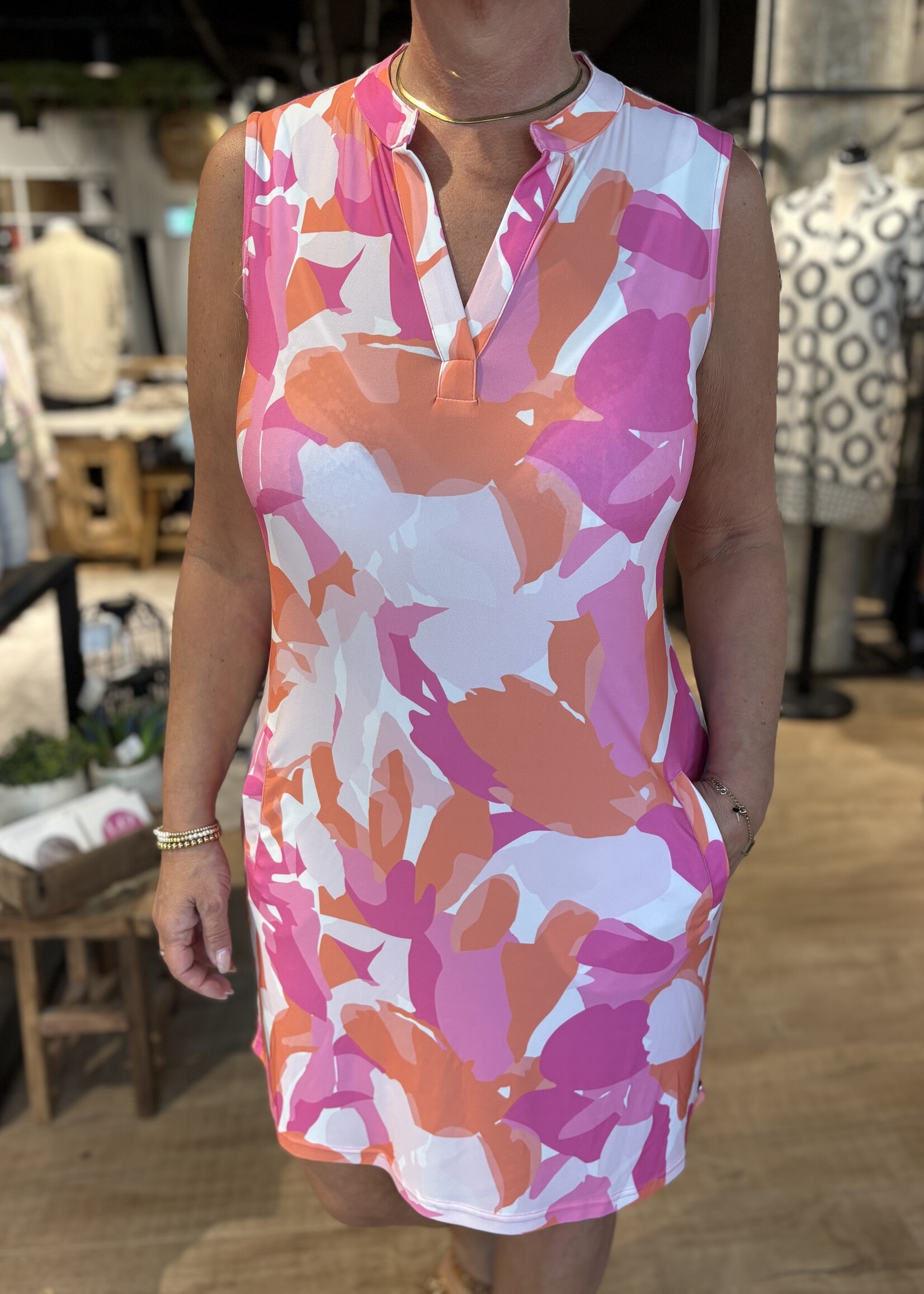 Angelle Milan Jurk Mouwloos Travel - Print Roze Oranje