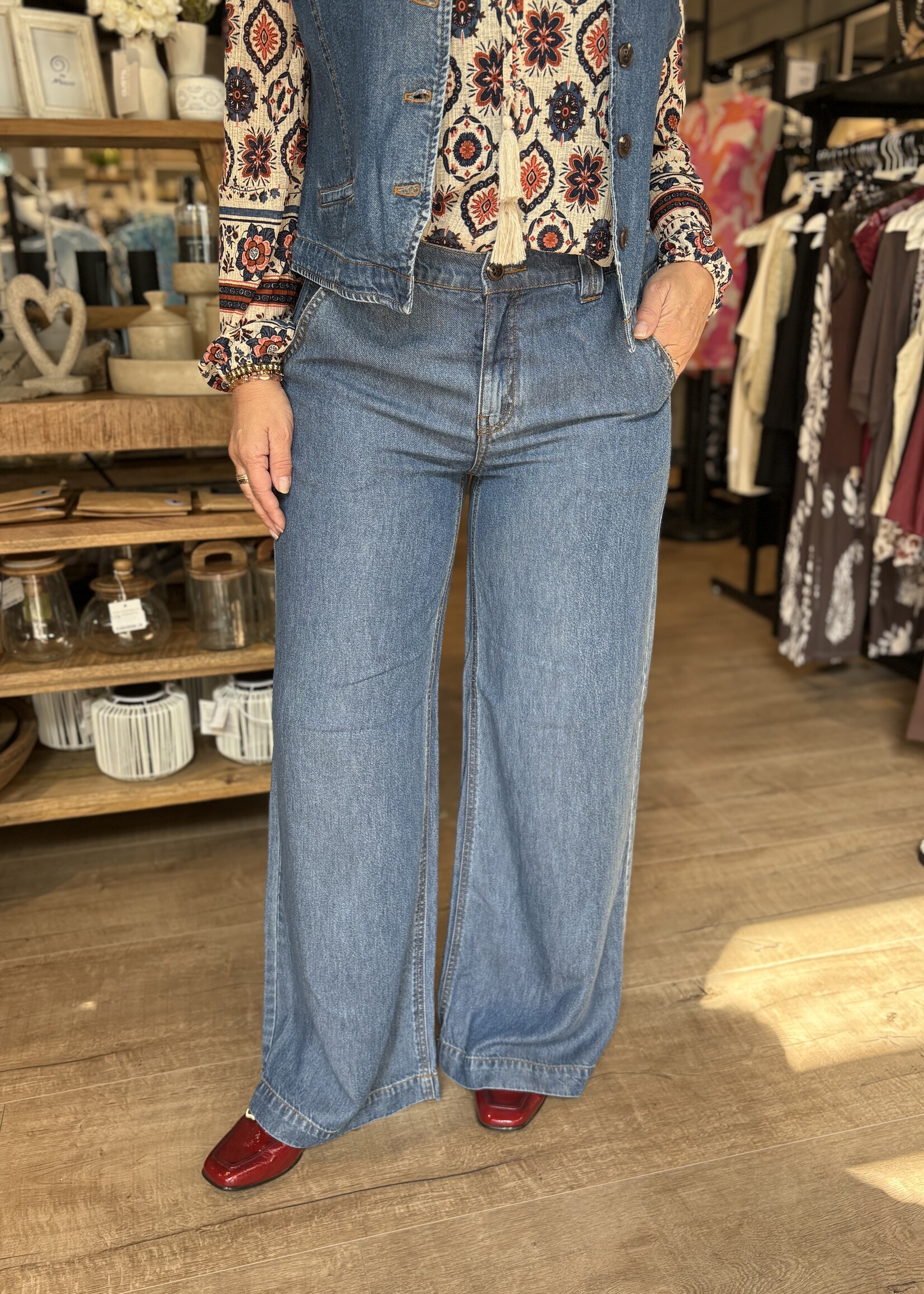 Freequent Wide Leg Pant Milo Denim - Medium Blue