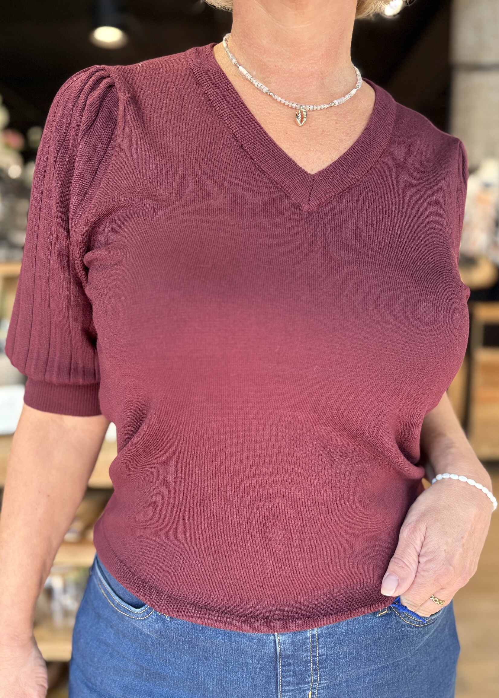 Freequent Knitwear Shirt Joel V-Neck - Port Royale