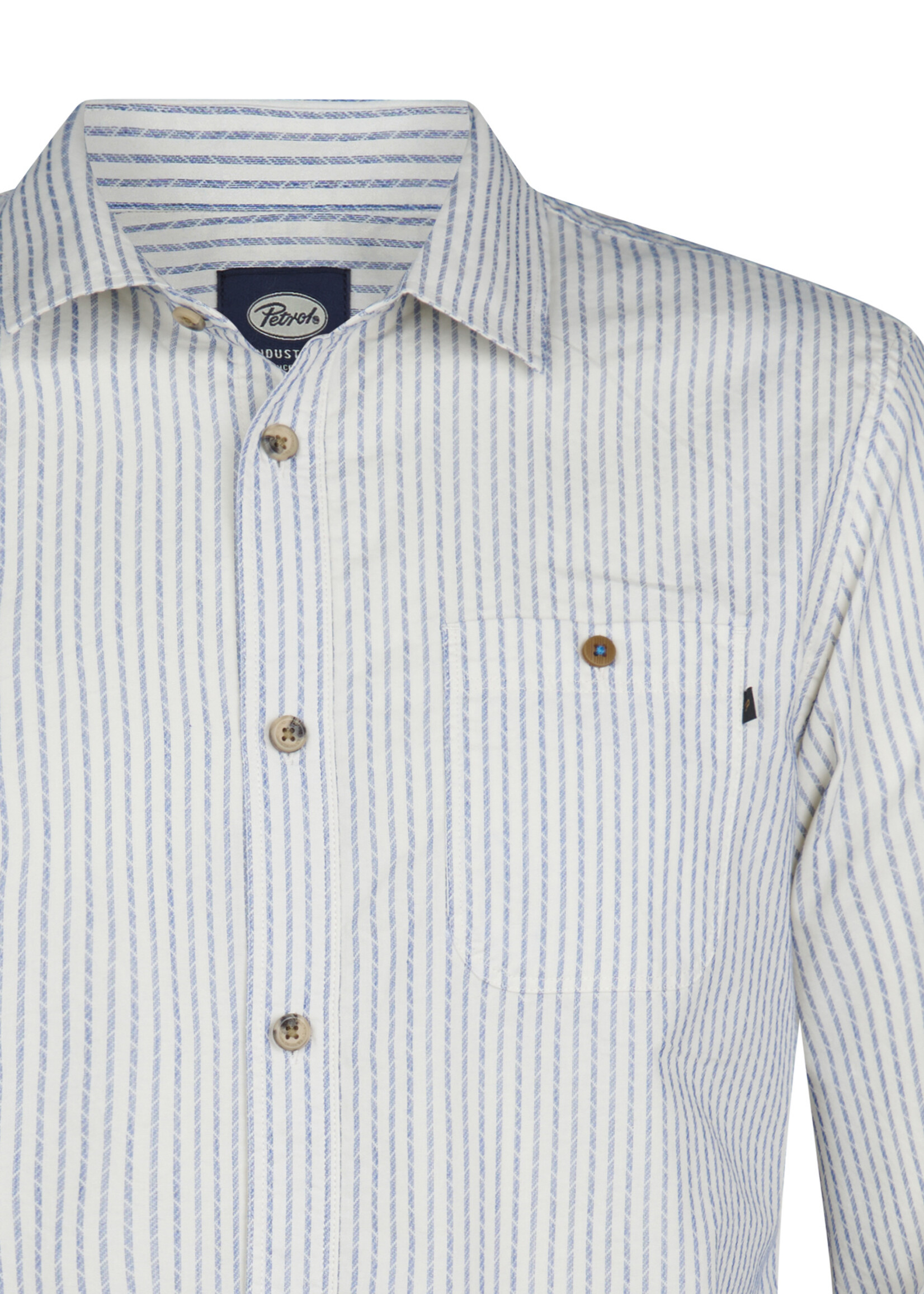 Petrol Industries Overhemd Streep Blauw - Offwhite
