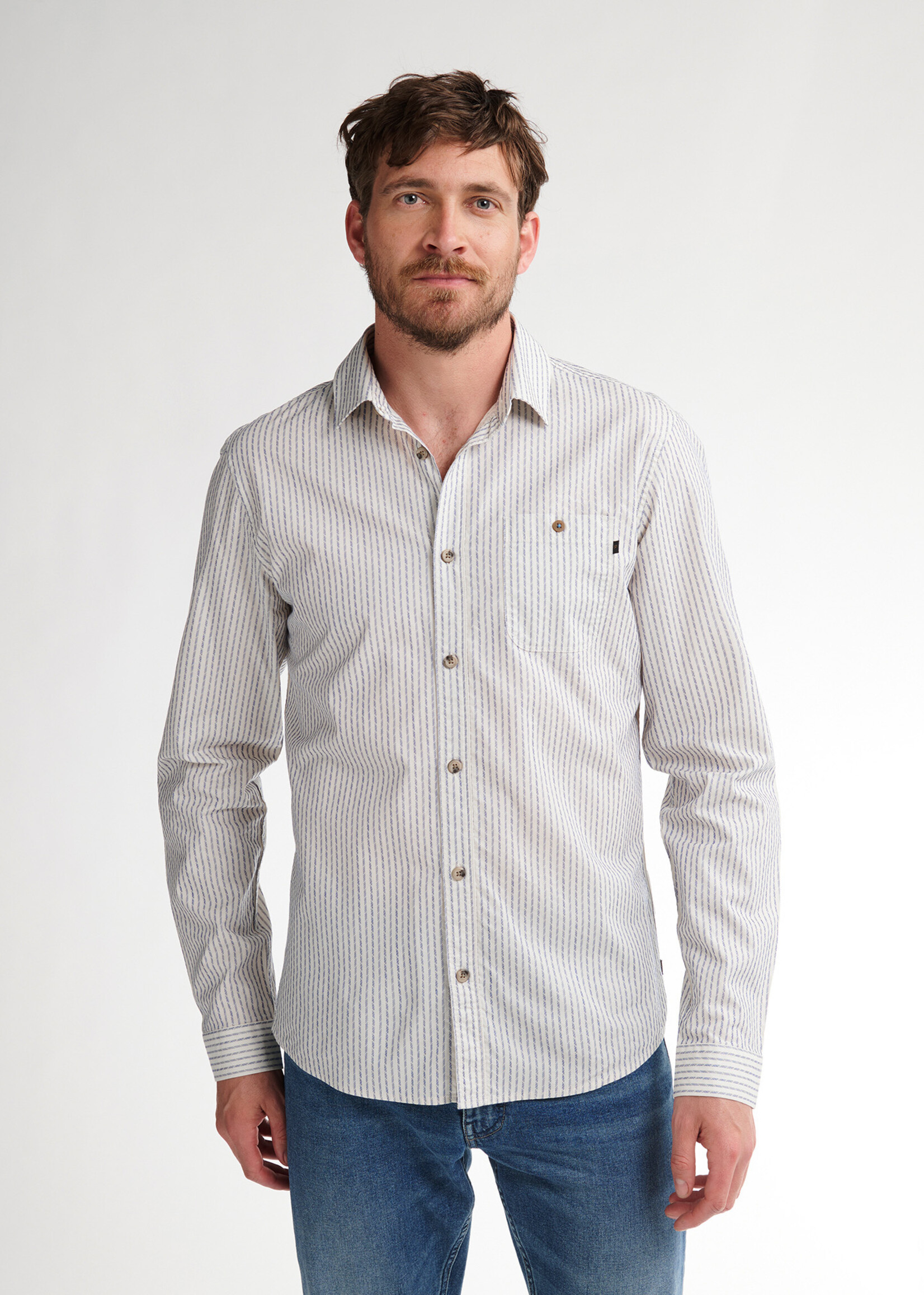 Petrol Industries Overhemd Streep Blauw - Offwhite