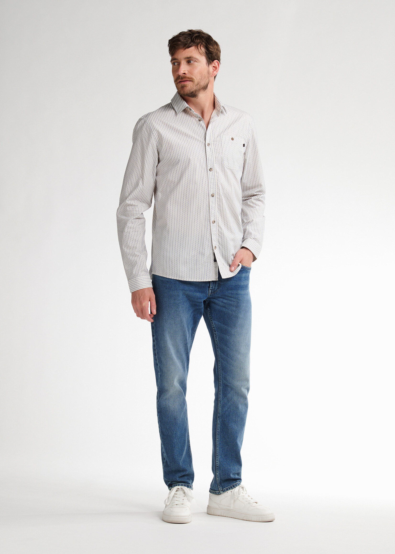 Petrol Industries Overhemd Streep Blauw - Offwhite