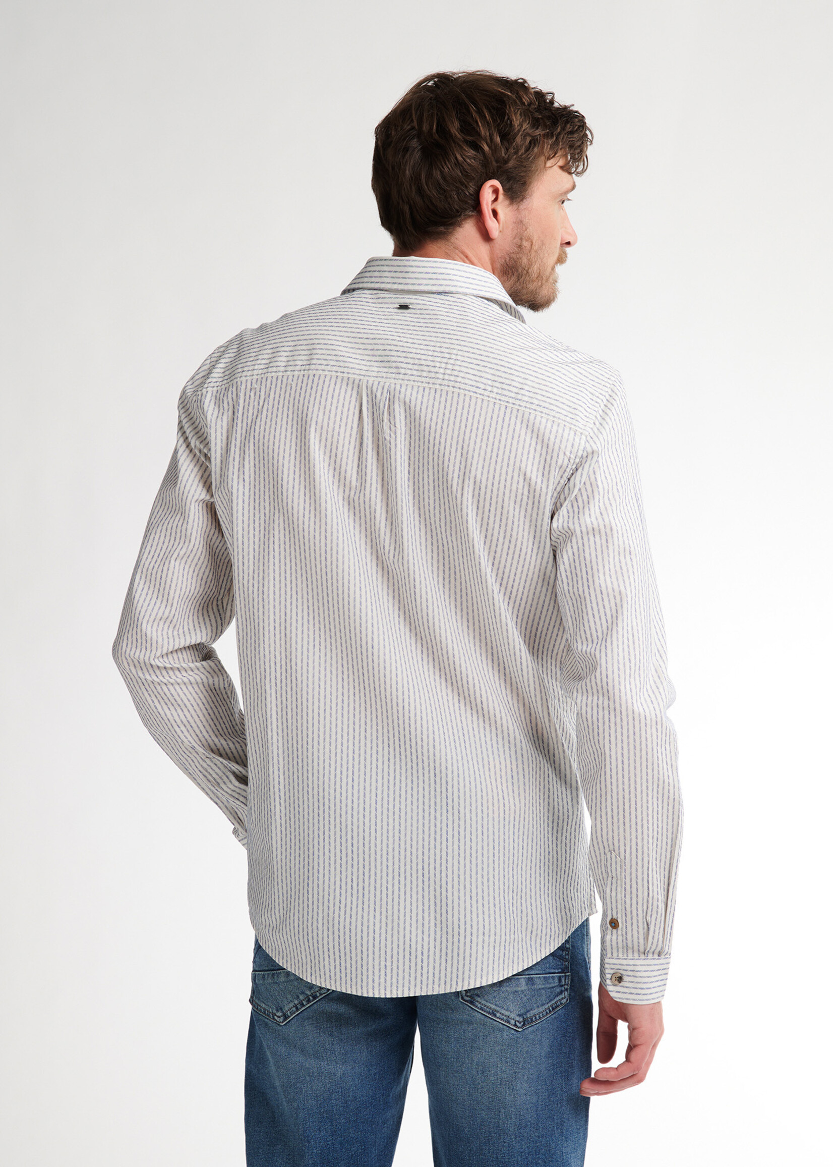 Petrol Industries Overhemd Streep Blauw - Offwhite