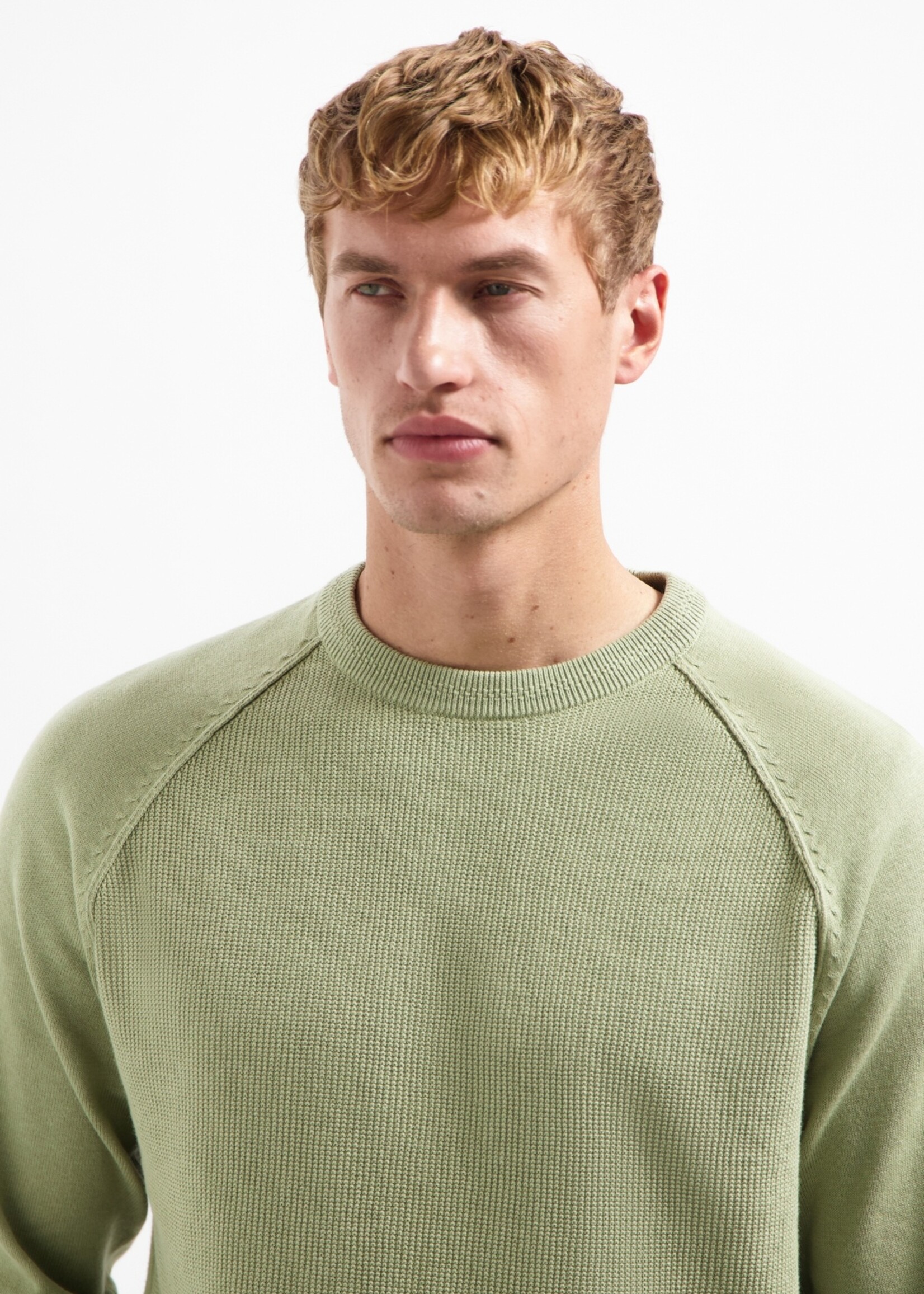 No Excess Pullover Solid Waffle Knit - Light Moss