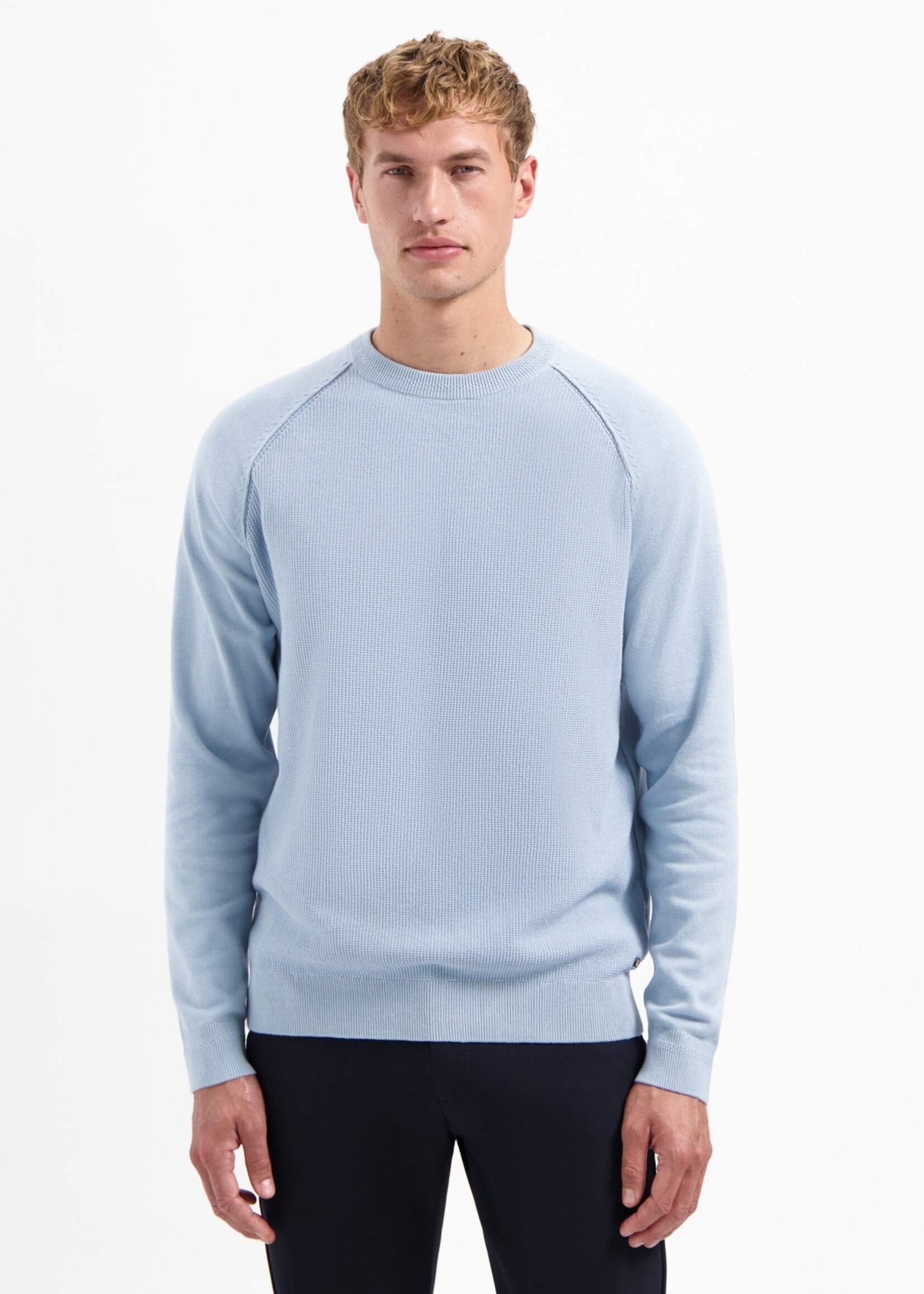 No Excess Pullover Solid Waffle Knit - Dusty Blue